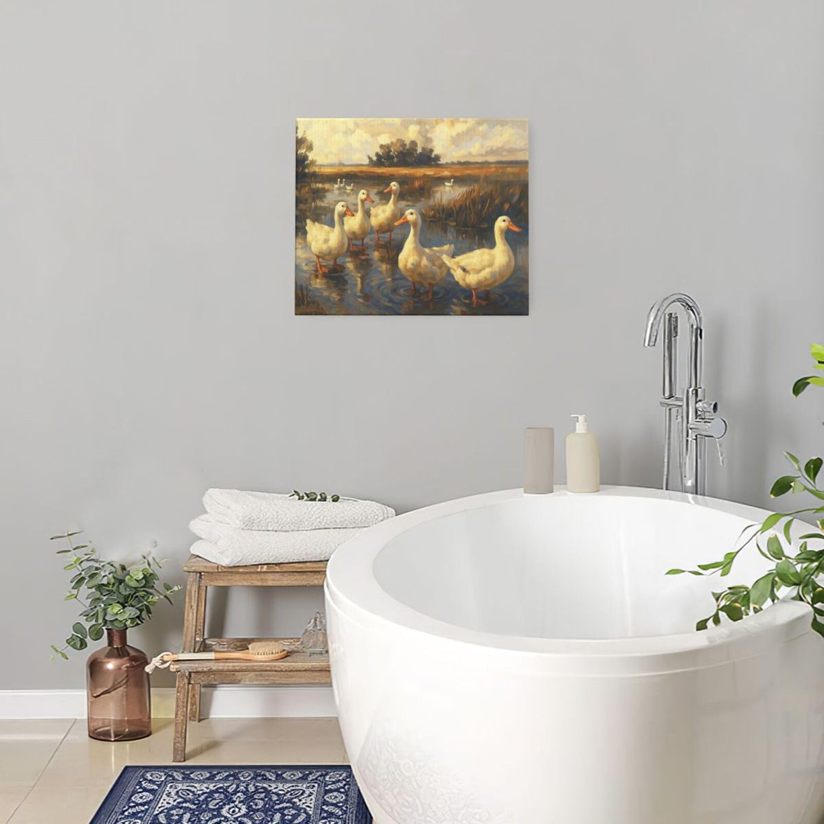 Farmhouse Duck Wall Art Country Feild Canvas Wall Decor Pictures Paintings Prints Artwork Framed Decorations For Bathroom Bedroom Living Room Office Gifts 24" x 20" (Duck / 24"L x 20"W)