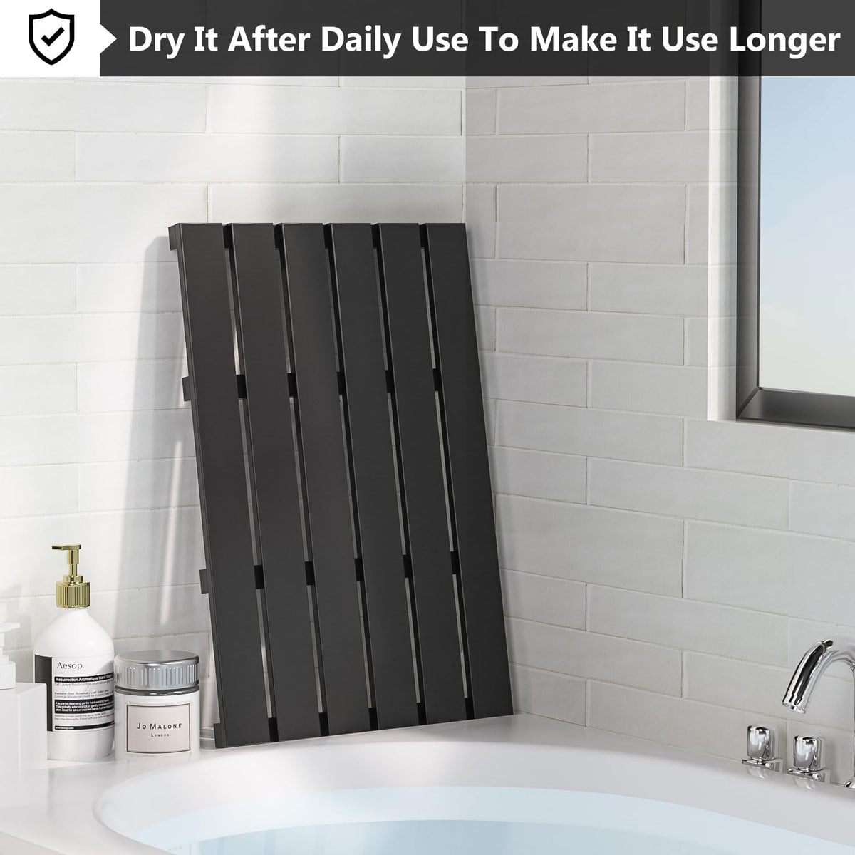 Wooden Bamboo Bath Shower Mat (Black / 21.3" x 14.2" (Rectangular))