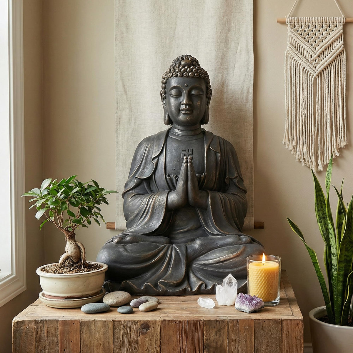 Buddha Statue 23.6 Inch (Dark Gray With Gold Accents)