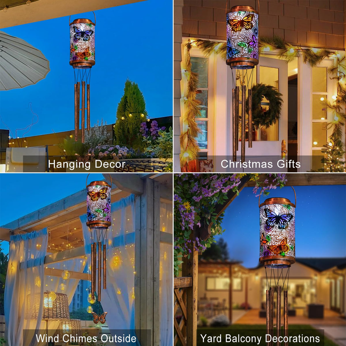 Butterfly Solar Wind Chimes for Outside