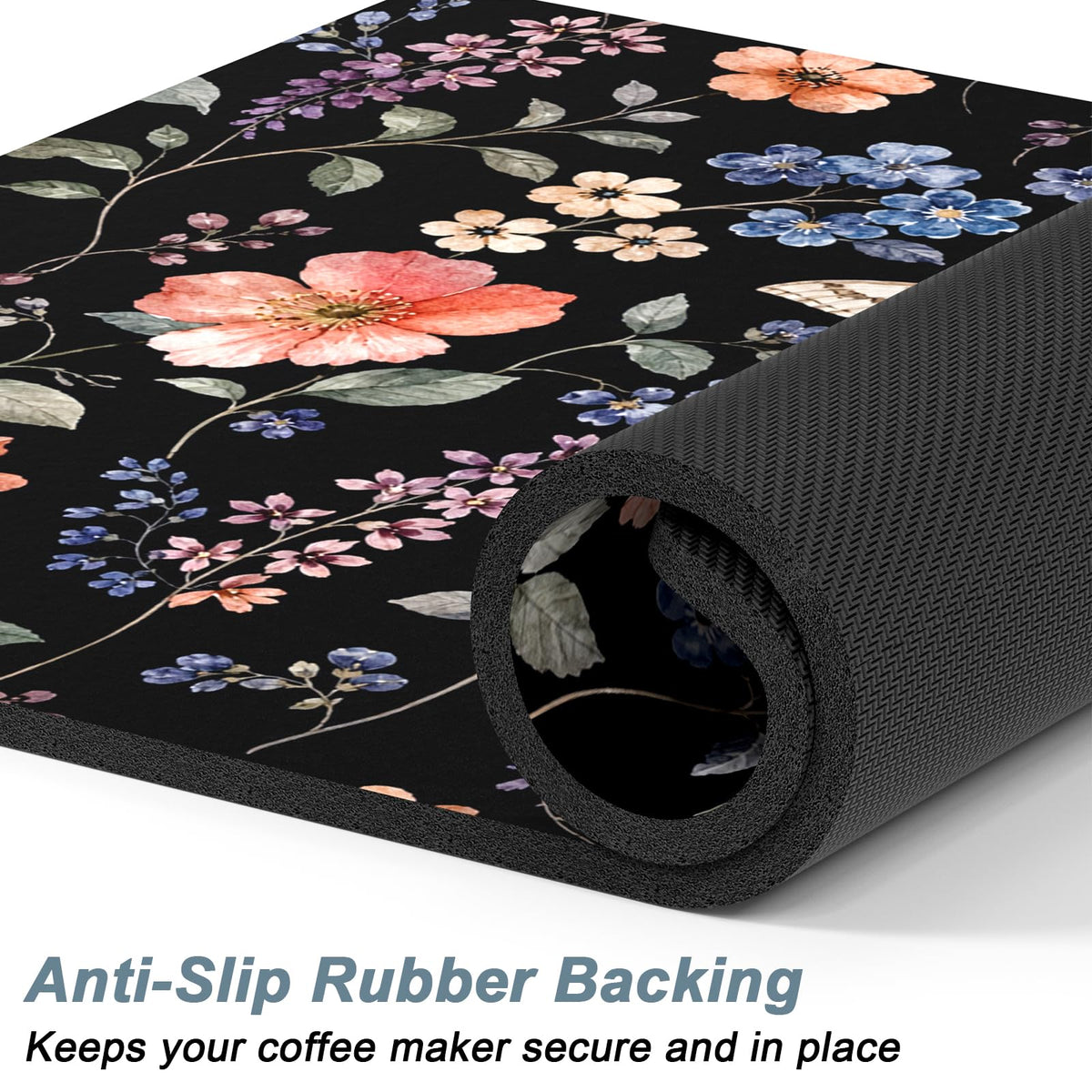 Coffee Mat 12" x 19" Coffee Bar Mats for Espresso Machine Station Accessories and Organizer (Watercolor Wildflower / 12" x 19")