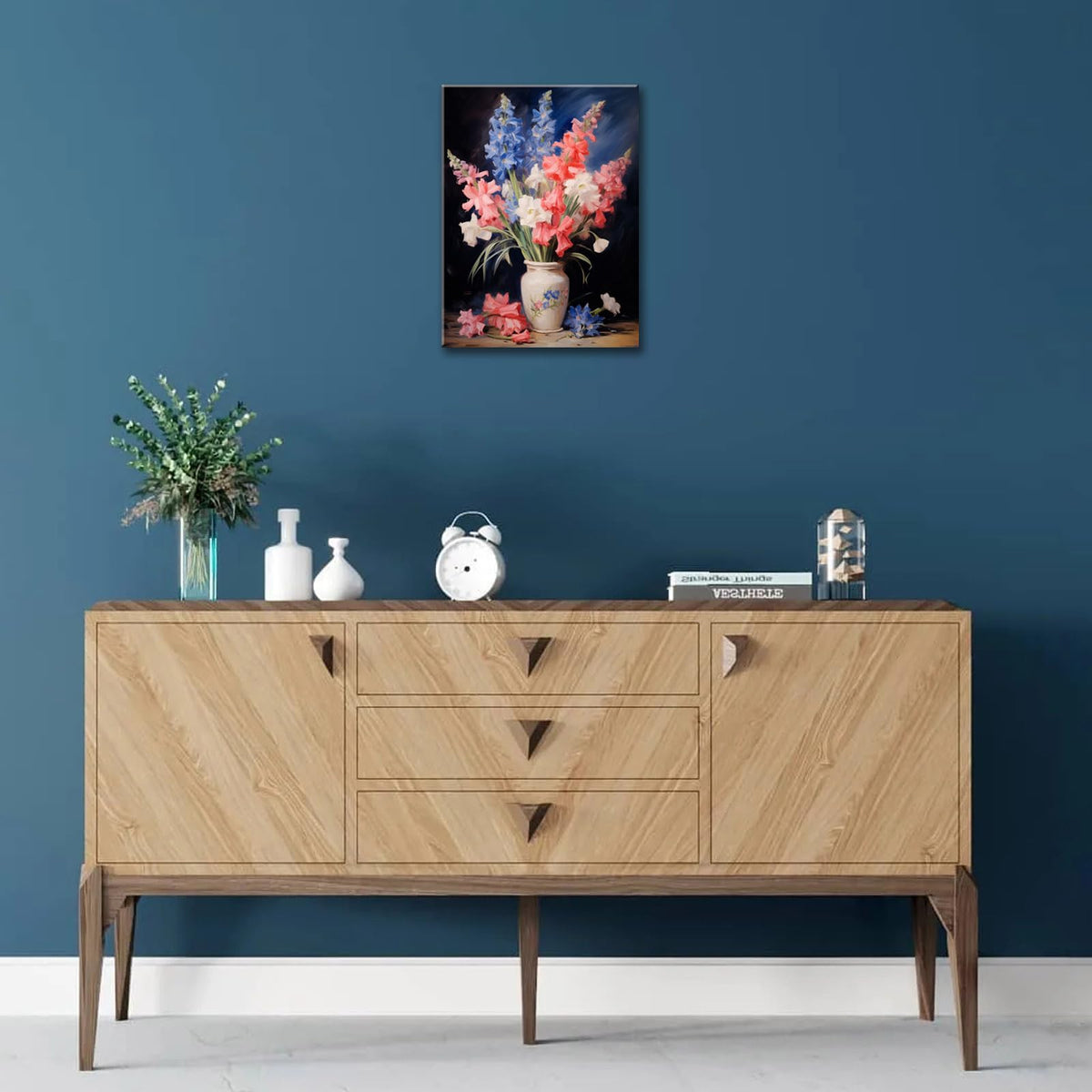 Flowers Wall art Bedroom Botanical Blue Red Canvas Floral Picture for Home Modern Bathroom Bedroom Living Room Framed Ready To Hang (36"L x 24"W / Vase)