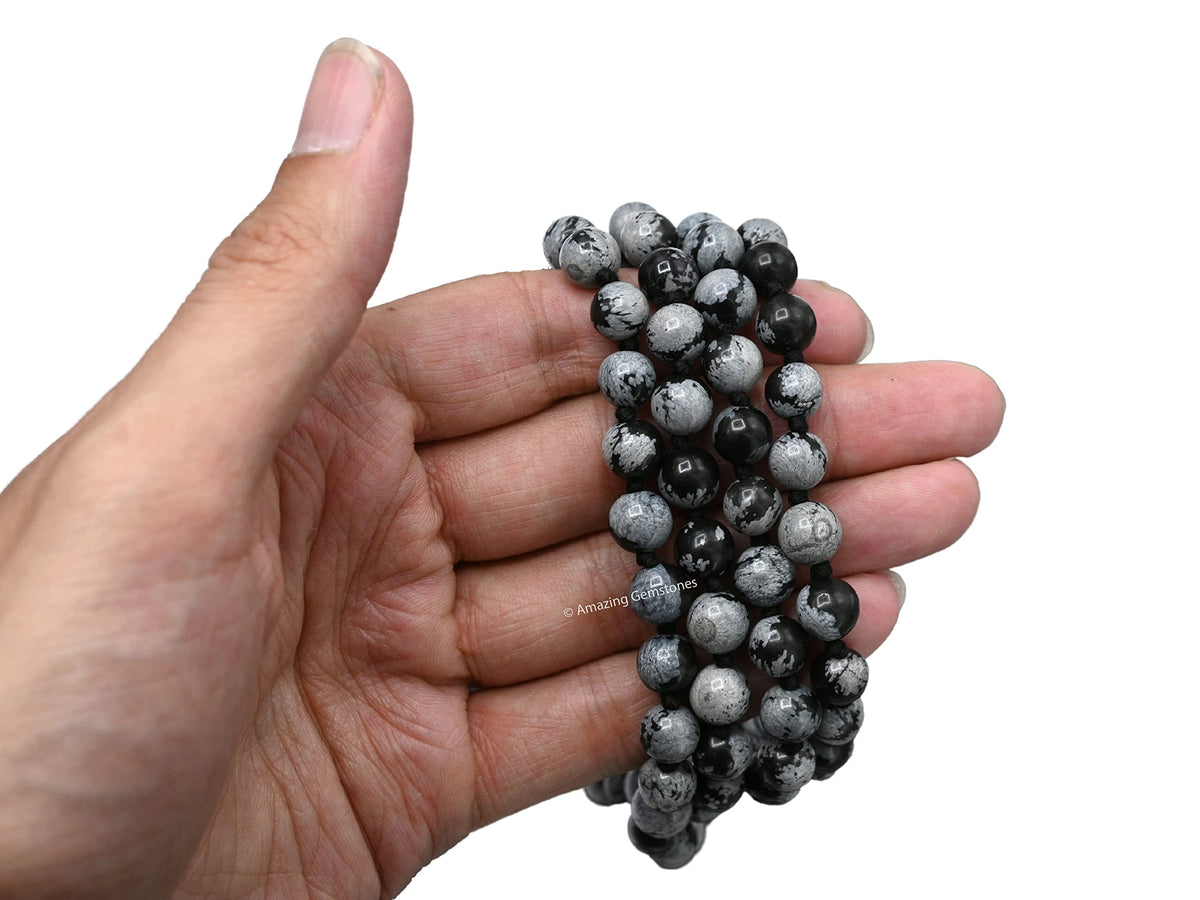 Snowflake Obsidian Mala Beads (Snowflake Obsidian / Knotted)