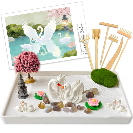 Swan Mini Zen Garden Kit for Desk (White)