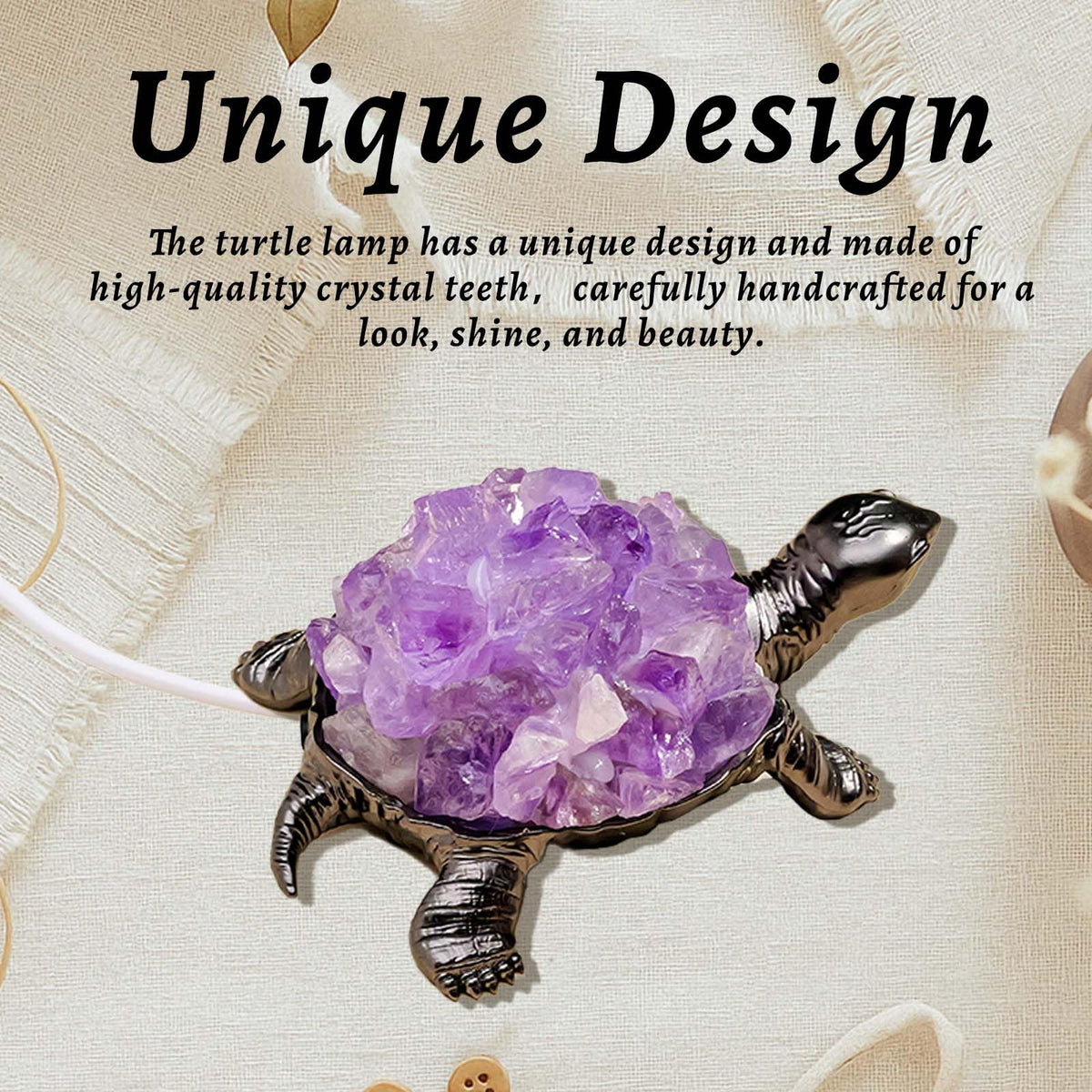 Natural Amethyst Turtle Night Lamp Healing Crystal Bedroom Bedside Table Lamp USB Port Home Decor Women Men Gift (Purple2)