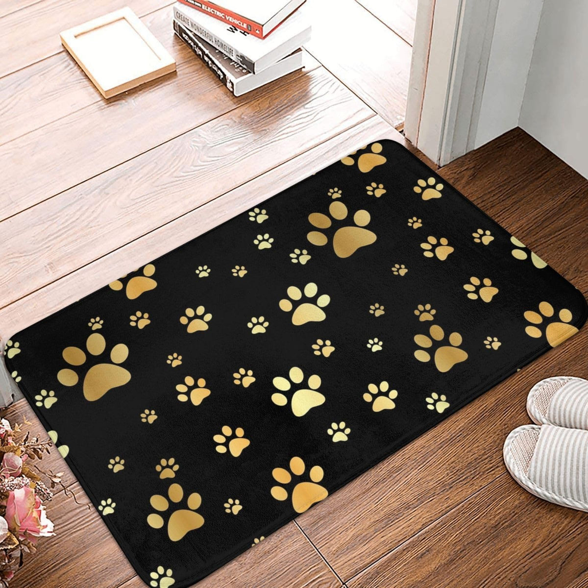 Dog Gold Paw Prints Bath Mat Non (1'4" x 1'11" (Rectangular) / Dog Gold Paw Prints)