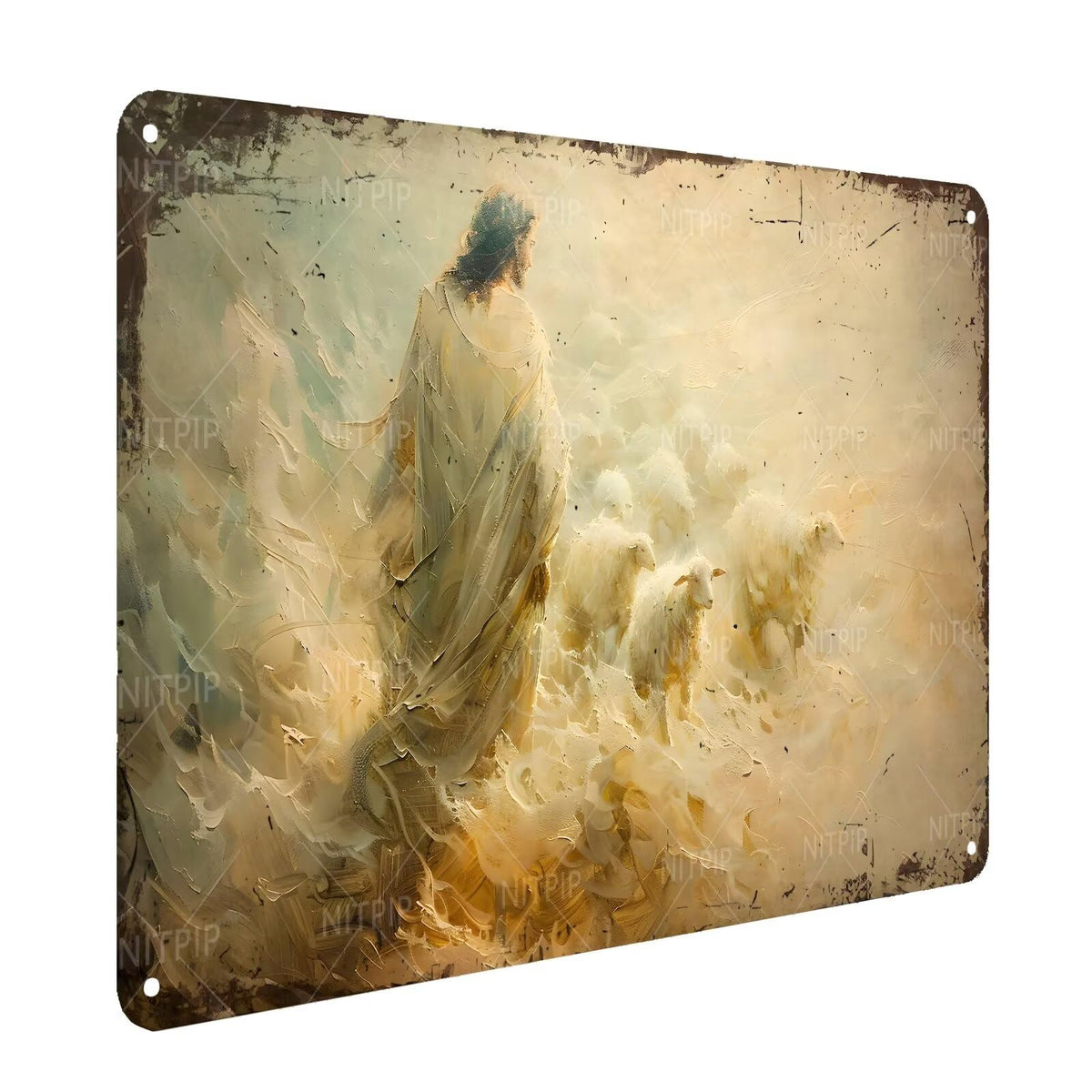 Jesus Metal Tin Sign Jesus Shepherds Sheep Metal Sign Art Decor (Jesus Shepherds Sheep / 12x16 Inch)
