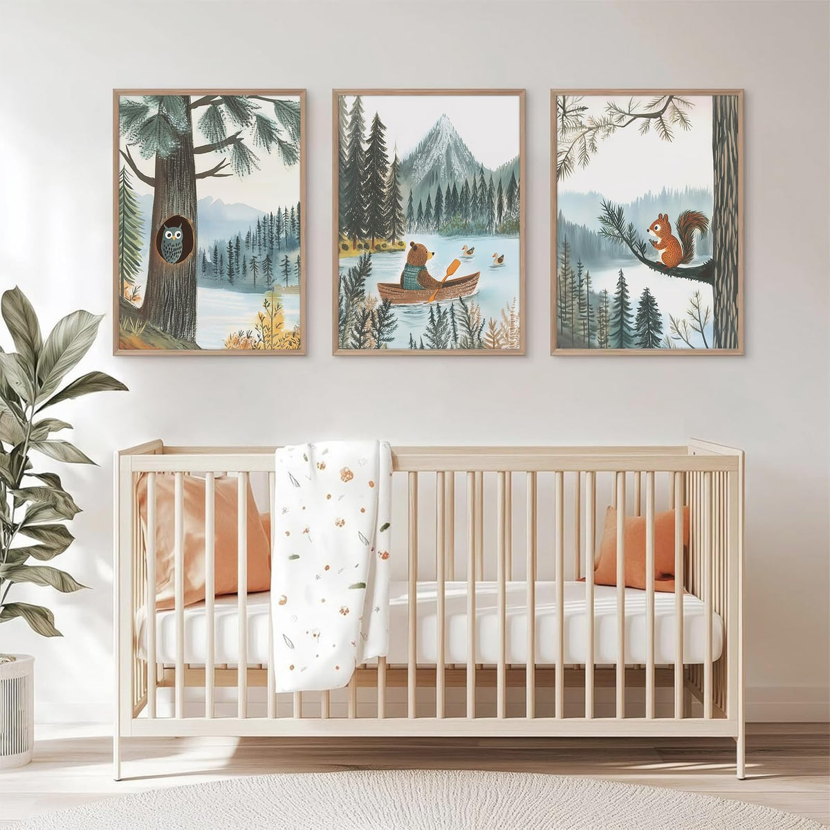 Woodland Nursery Wall Art Decor Forest Animial Pictures Baby Boy Nursery Canvas Wall Decor Vintage Adventure Poster Woodland Animal Prints Artwork for Kids Boys Bedroom 12x16x3 Inch Unframed (12x16 Inch Unframed / Forest Animals Prints)