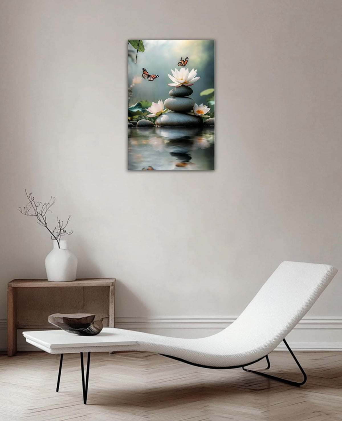 Zen Canvas Wall Art Butterfly White Lotus Picture Print Spa Stone in Water Painting Relaxing Spiritual Artwork for Bathroom Yoga Meditation Room Wall Decor (Artwork-2 / 36"L x 24"W)