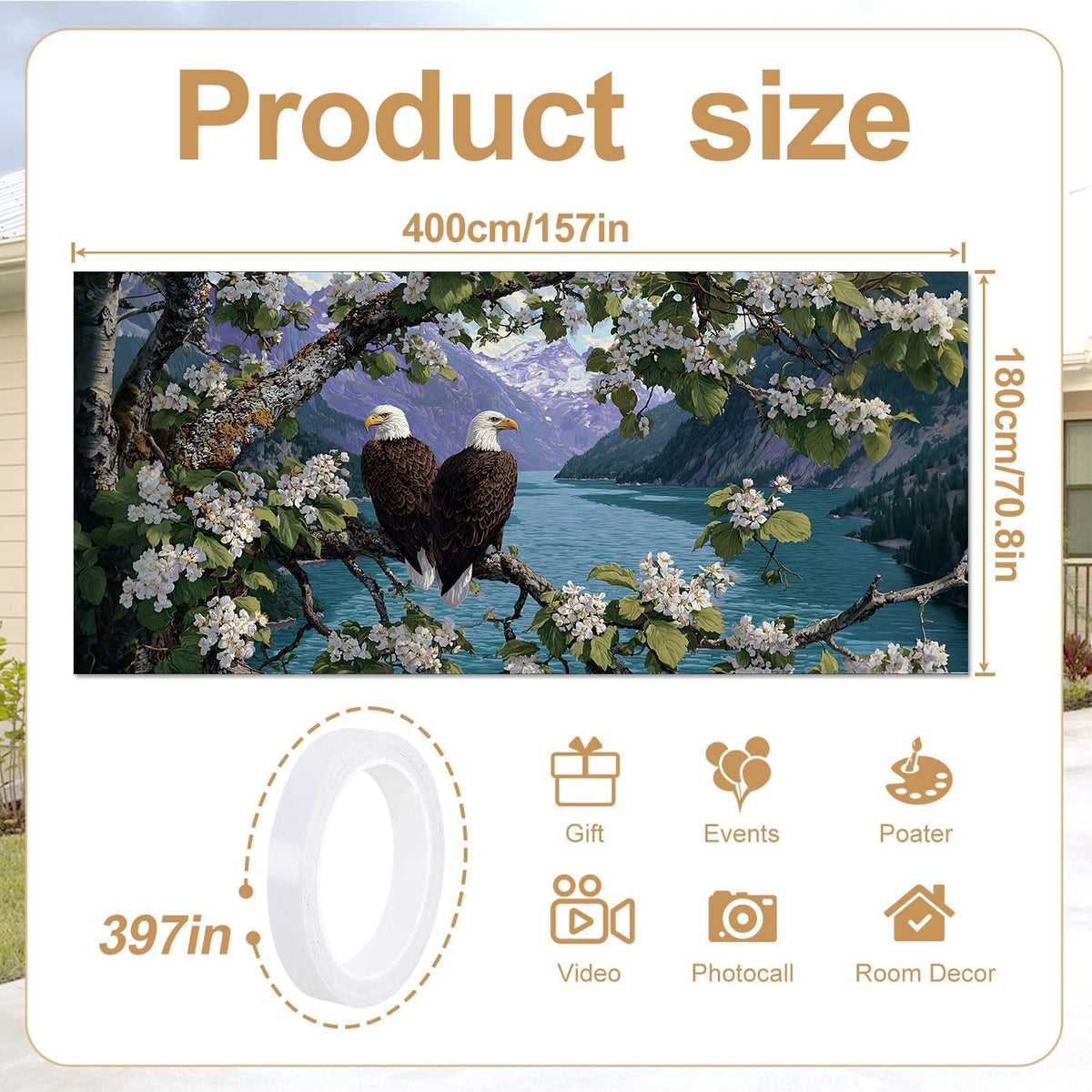 Bald Eagle Garage Door Banner 6×13 ft (145 / 6 x 13 ft)
