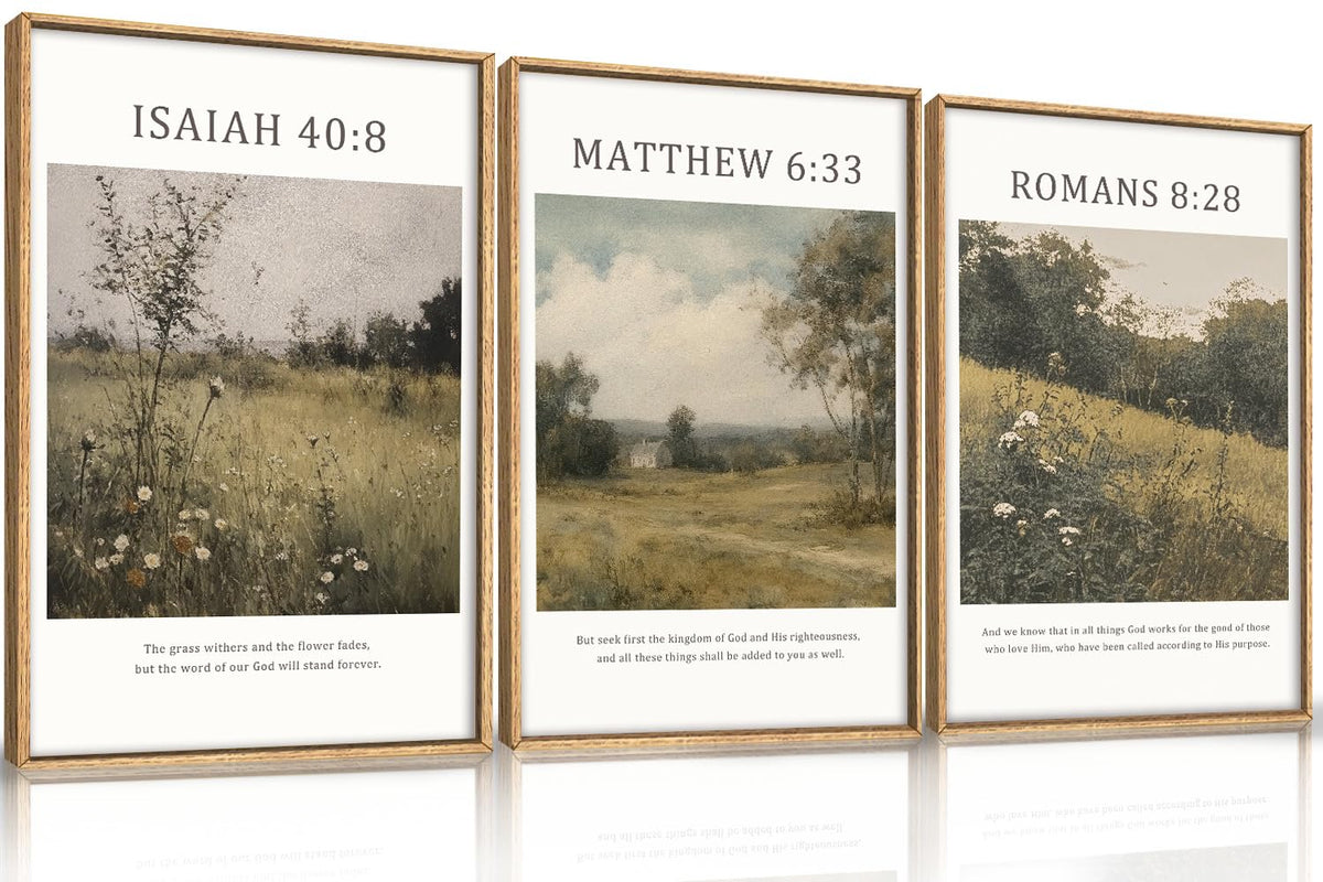 Large Bible Christian Scripture Framed Canvas Wall Art Set (Bible Christian Scripture Wall Art / 24"L x 16"W)