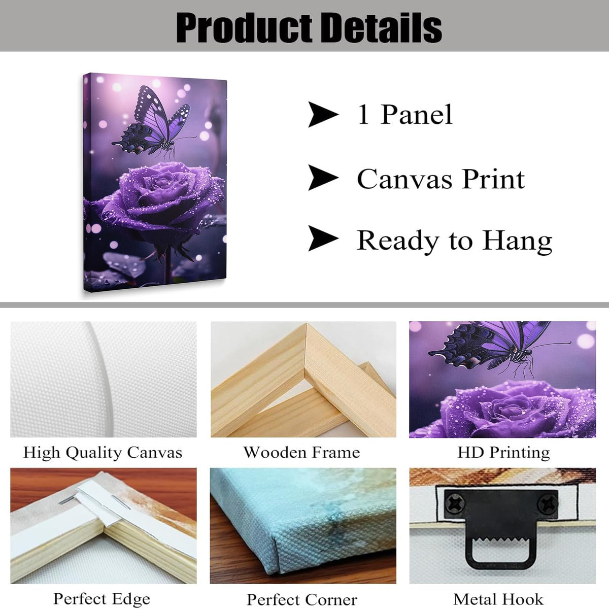Purple Butterfly Canvas Wall Art (Purple / 12"L x 16"W)