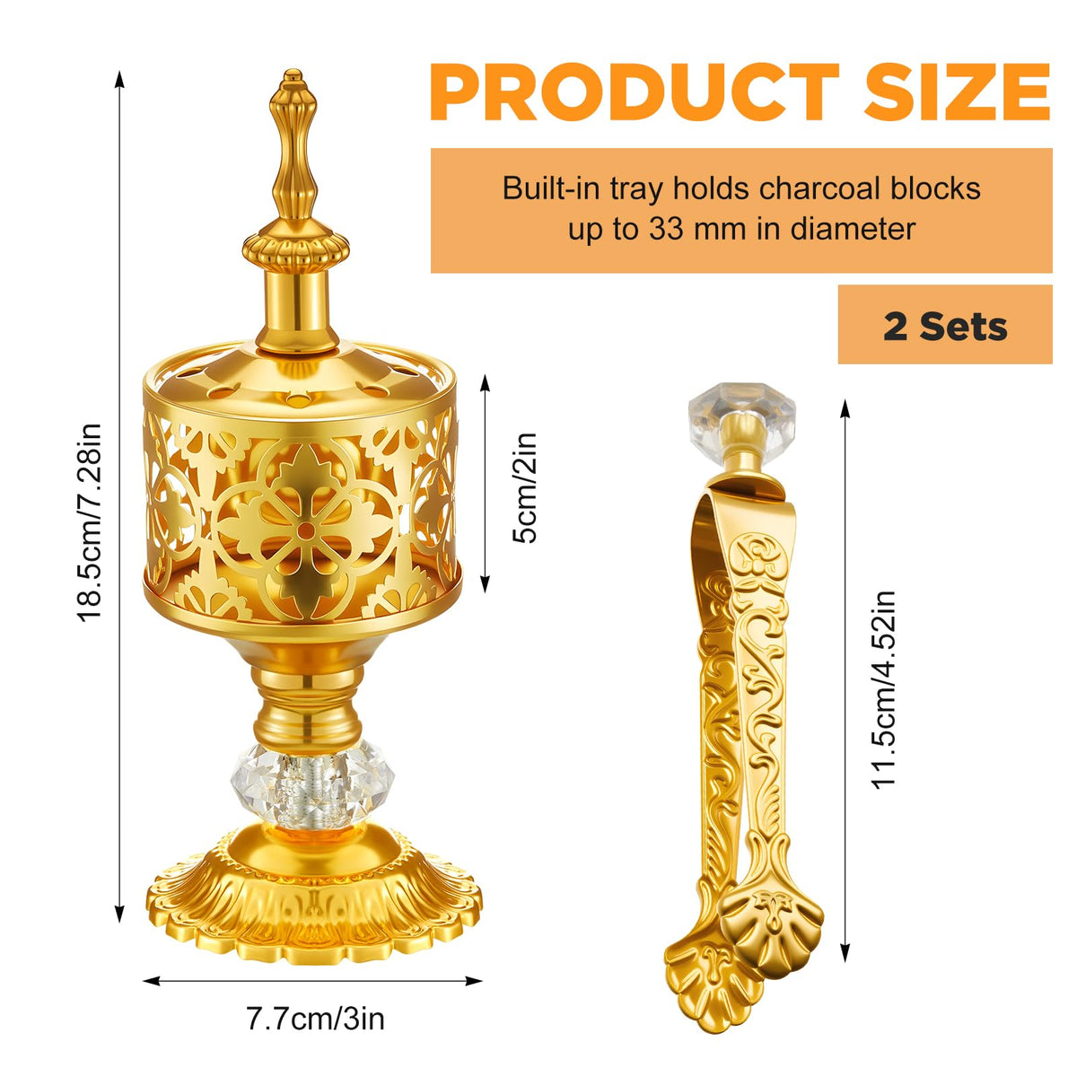 2 Sets Incense Burner with Tong (Gold / Vintage)