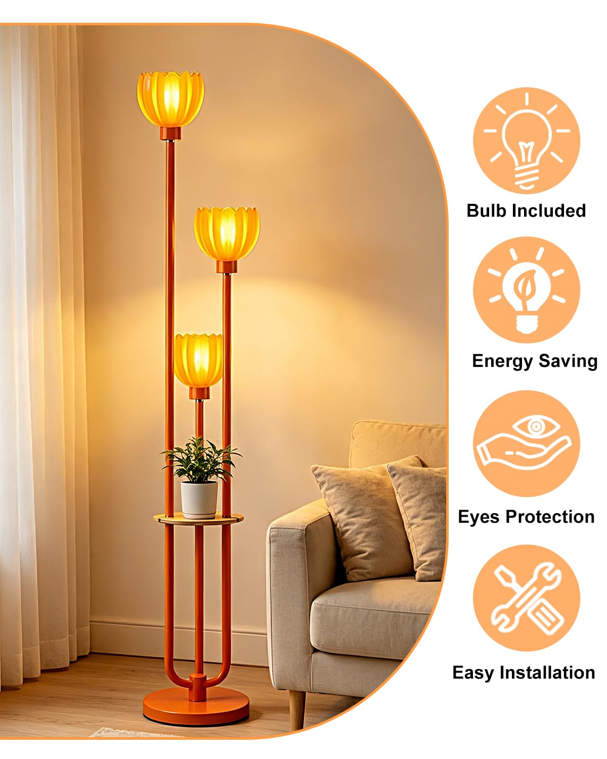 Orange Floor Lamp for Living Room Dimmable Glass Floor Lamps (87D1-Orange)