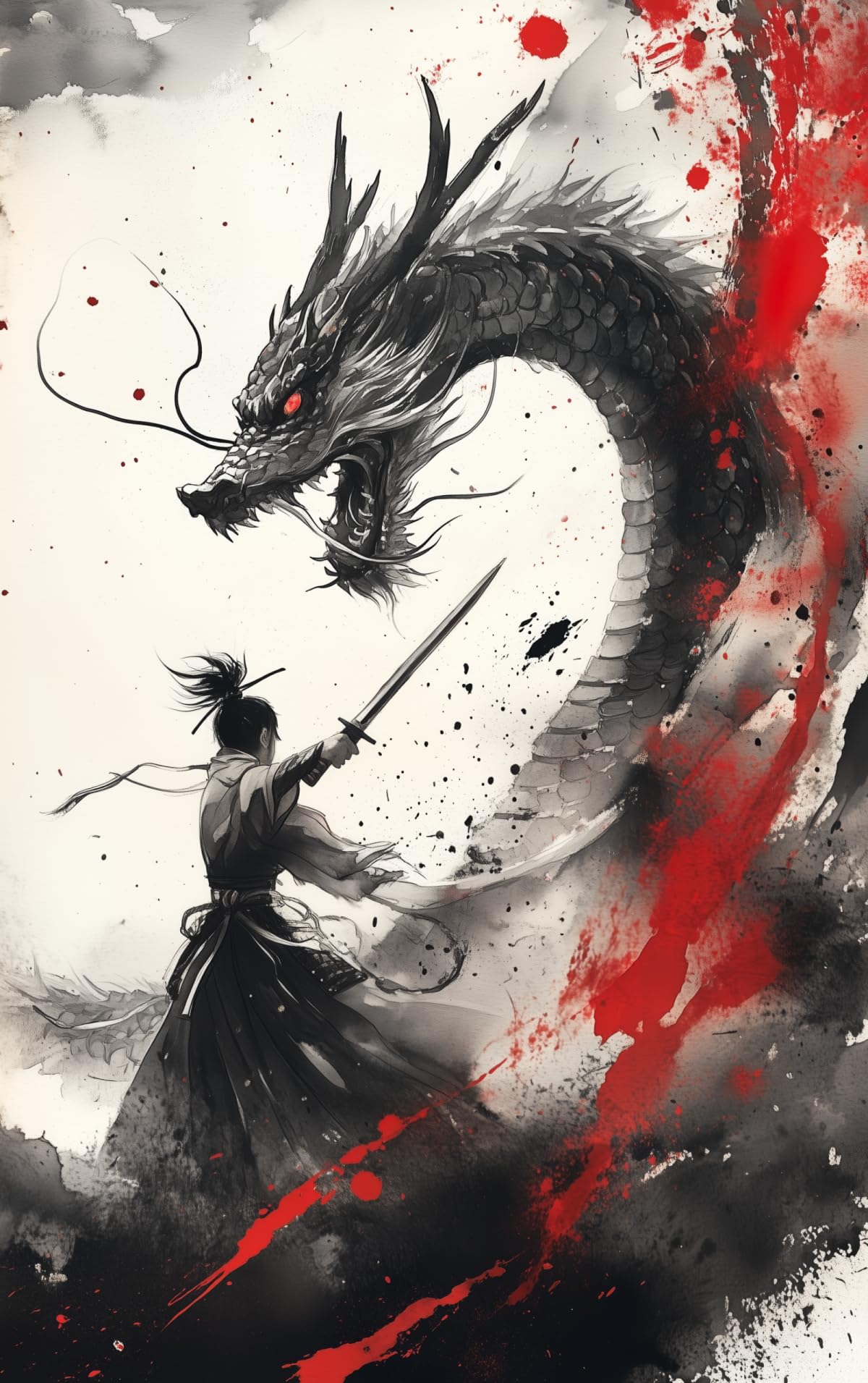 Battle Samurai Black Dragon Canvas Wall Art (12"L x 16"W / Samurai10)