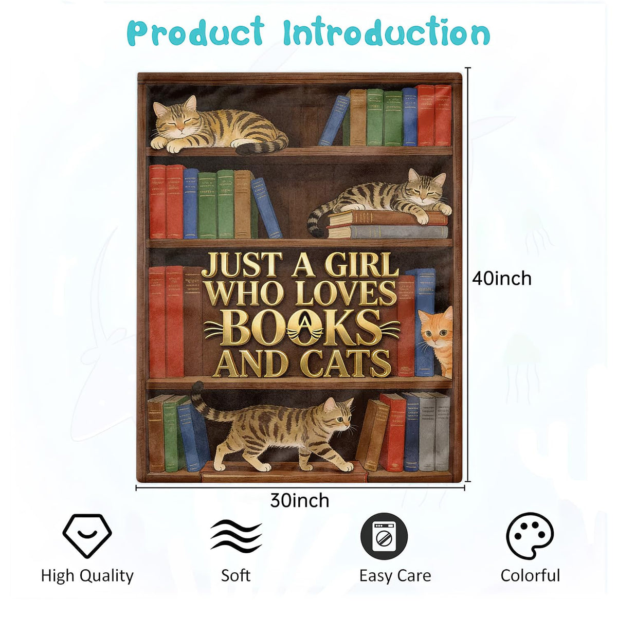 Books Cats Throw Blanket Vintage Soft Cozy Plush Flannel Blanket 30"X40" (Books and Cats / 30"X40")