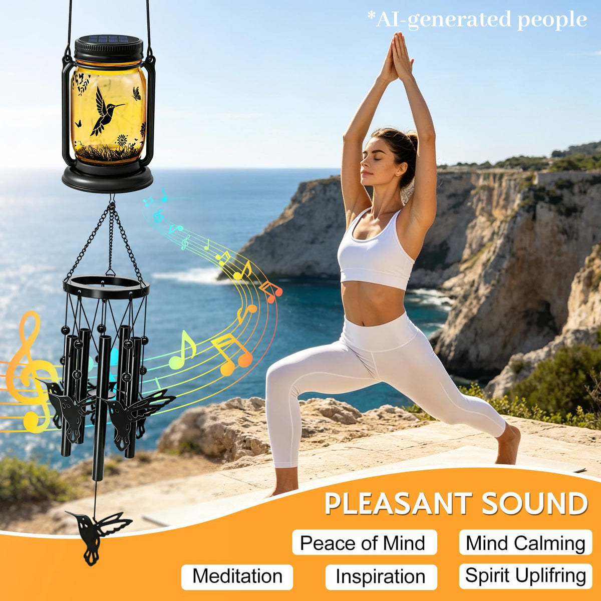 2 Pack Solar Hummingbird Wind Chimes for Outside (2 pack- hummingbird jar wind chime)