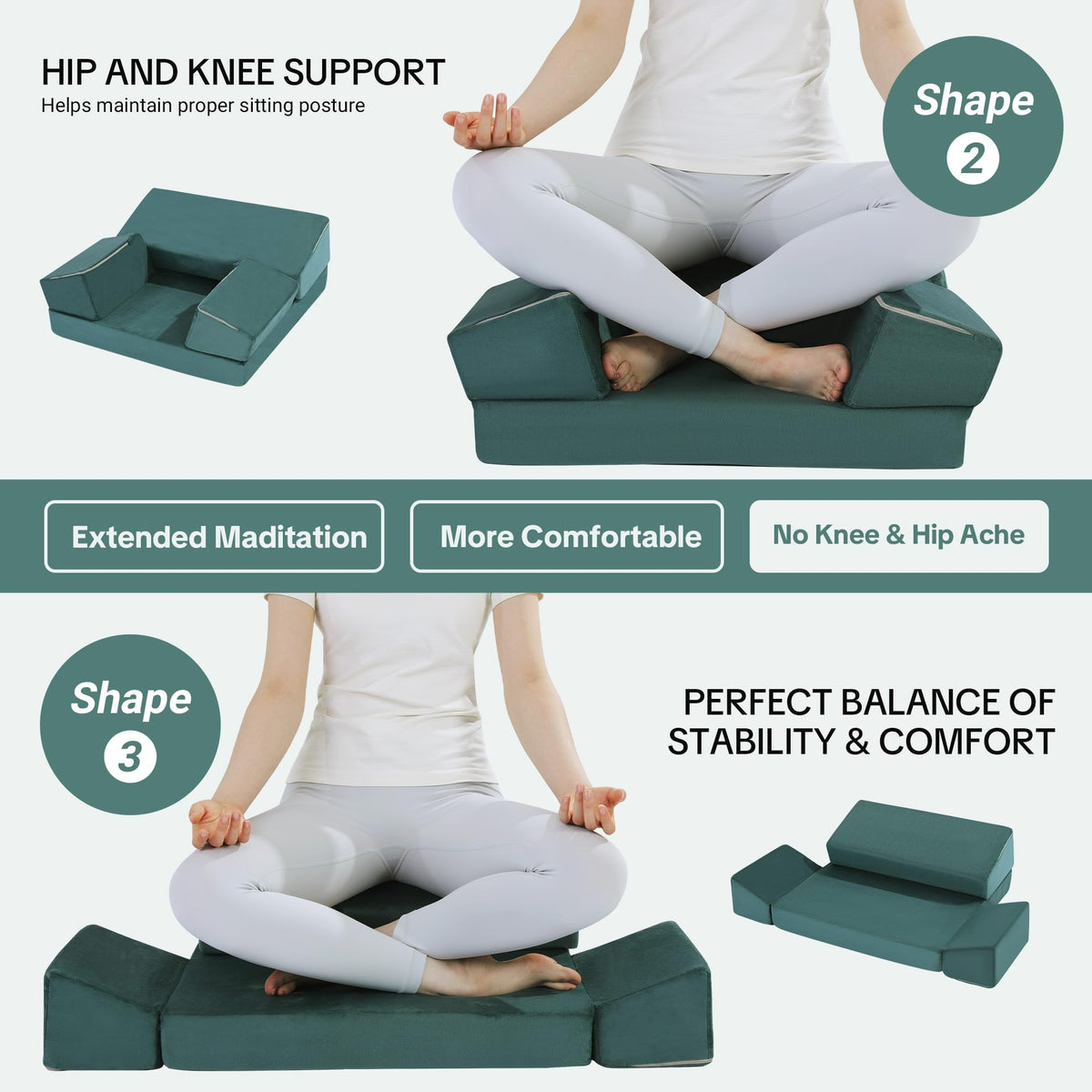 Large Meditation Cushion Foam Meditation Pillows for Sitting on Floor (Green)