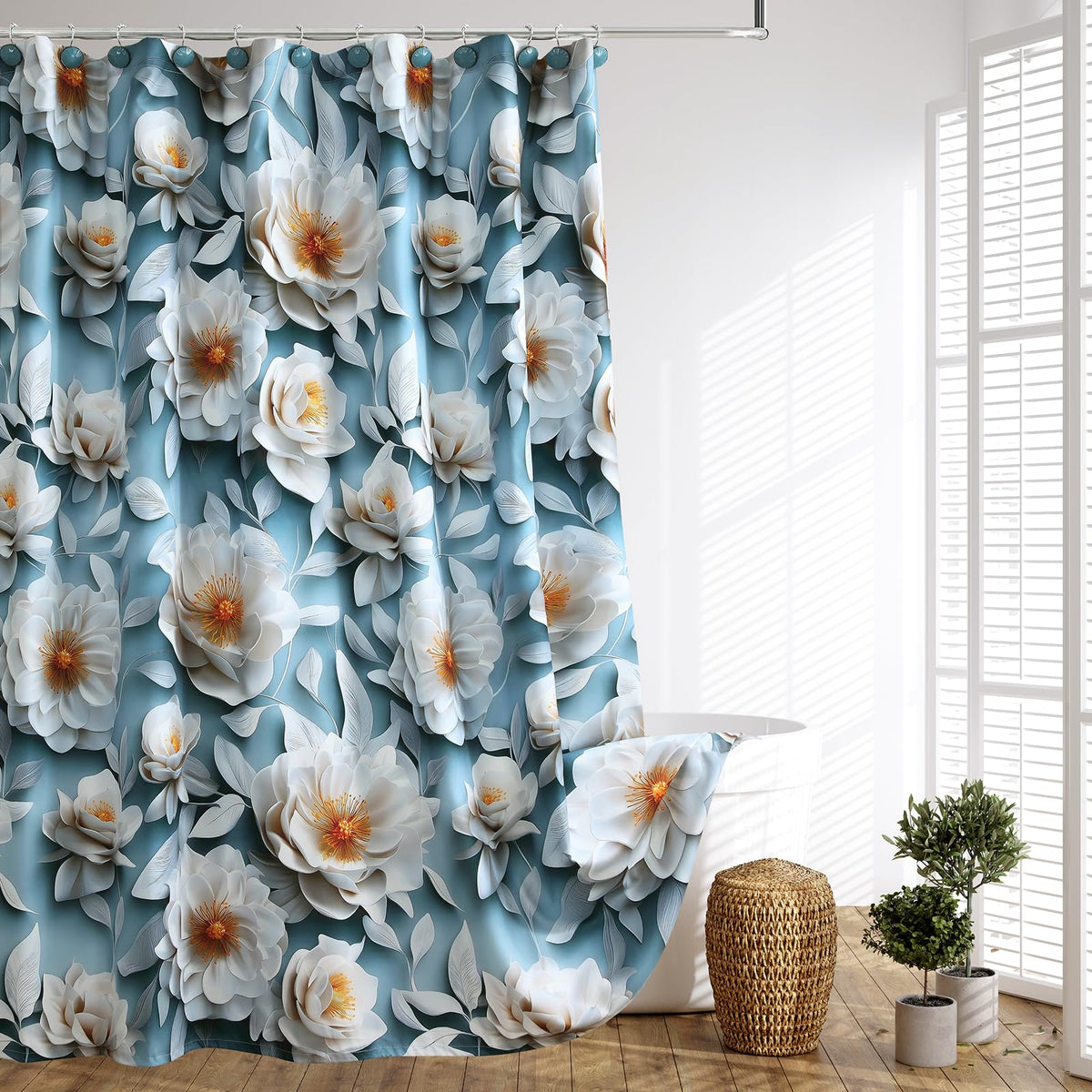 Luxury 3D Blue Peony Floral Shower Curtain (Sardar / 90"W x 72"L (Pack of 1))