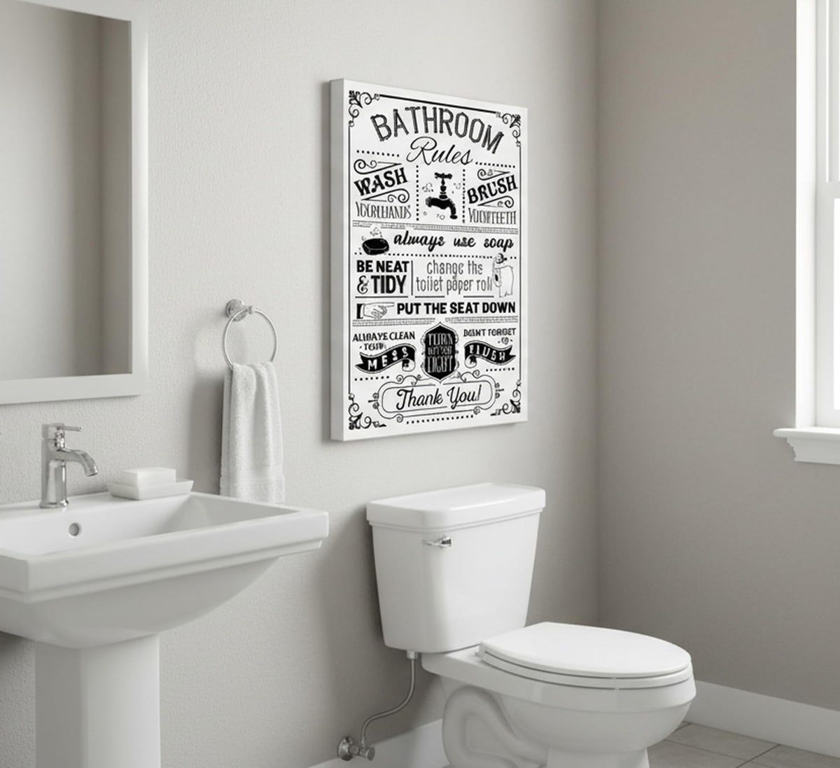 Funny Bathroom Rules Canvas Wall Art 12x16Inches (Fun Canvas / 16"L x 12"W)
