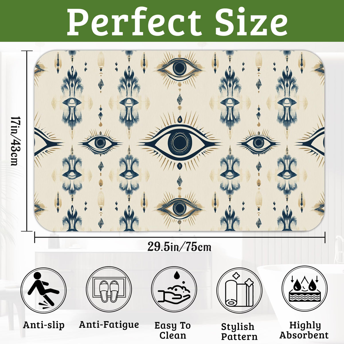 Vintage Evil Eye Bathroom Rugs Thin Bath Mat Non Slip Washable (Vintage Evil Eye)