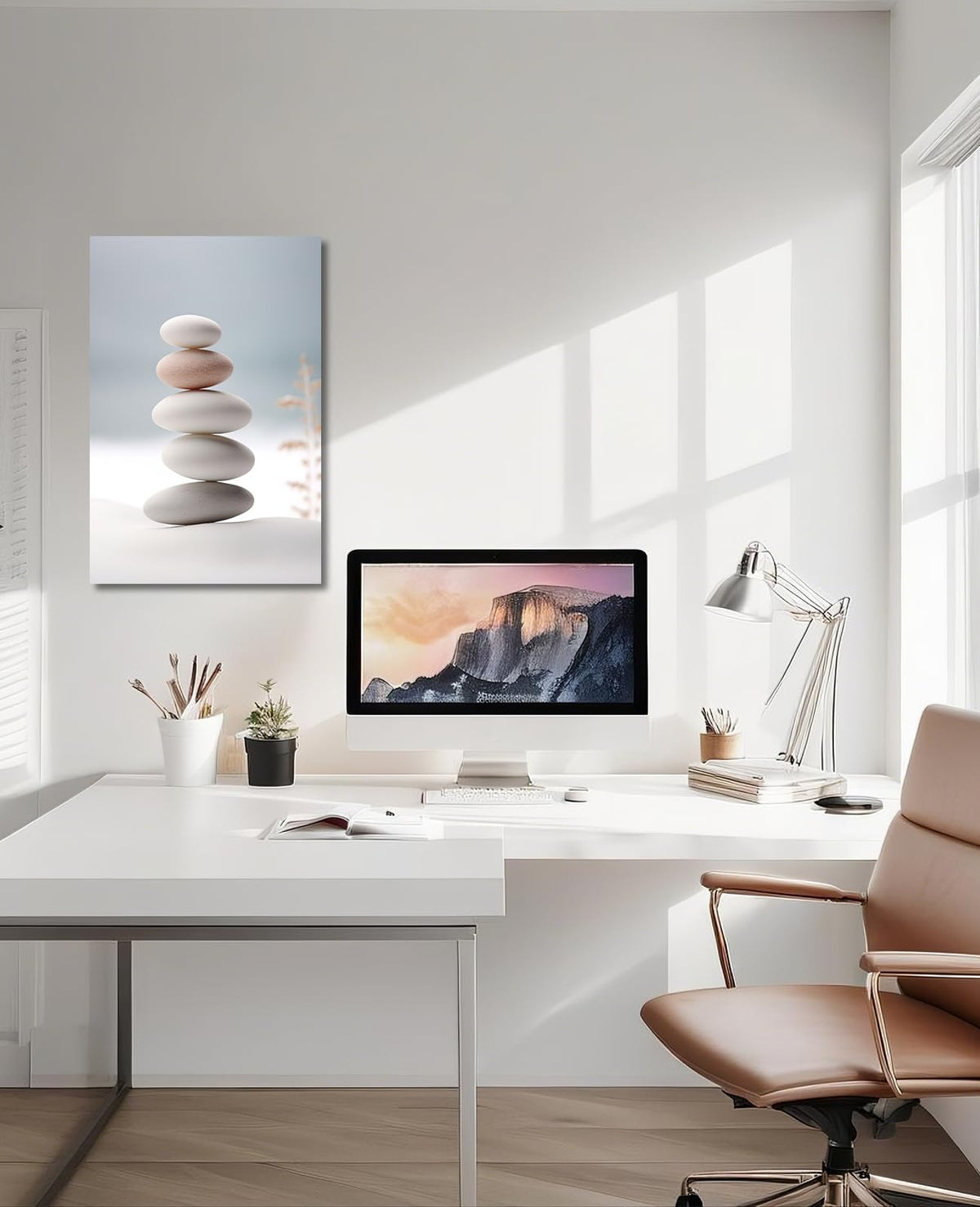 Zen Wall Art Canvas Print Bathroom Decor Spa Stone Picture Meditation Painting Artwork for Yoga Spiritual Room Living Room Office Modern Home Decor Frame (30"L x 20"W / Art-2)