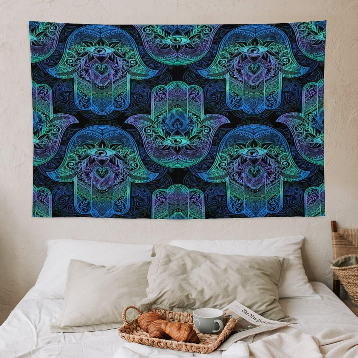 Boho Hamsa Tapestry Wall Hanging Fatima Hand Bohemian Retro Mandala Tapestries Home Decor for Living Room Bedroom Apartment Farmhouse Dorm 40"x60" (40"L x 60"W / Mandala-4)