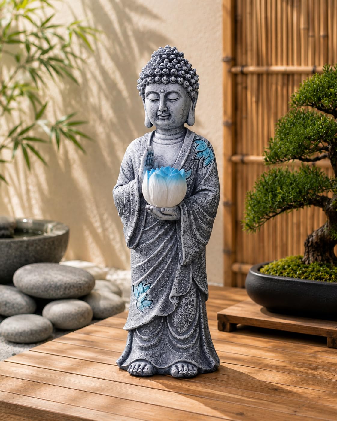 Solar Buddha Garden Decor (28CM Grey)