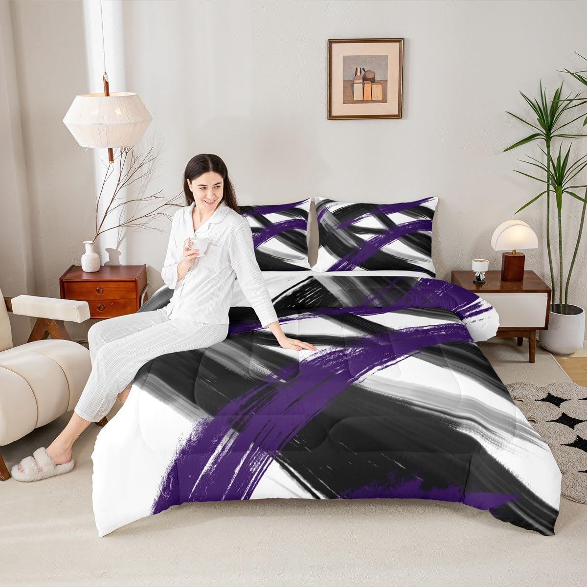 Black Purple Comforter Set Full Size Bedding Set (Multi 45689 / Full)