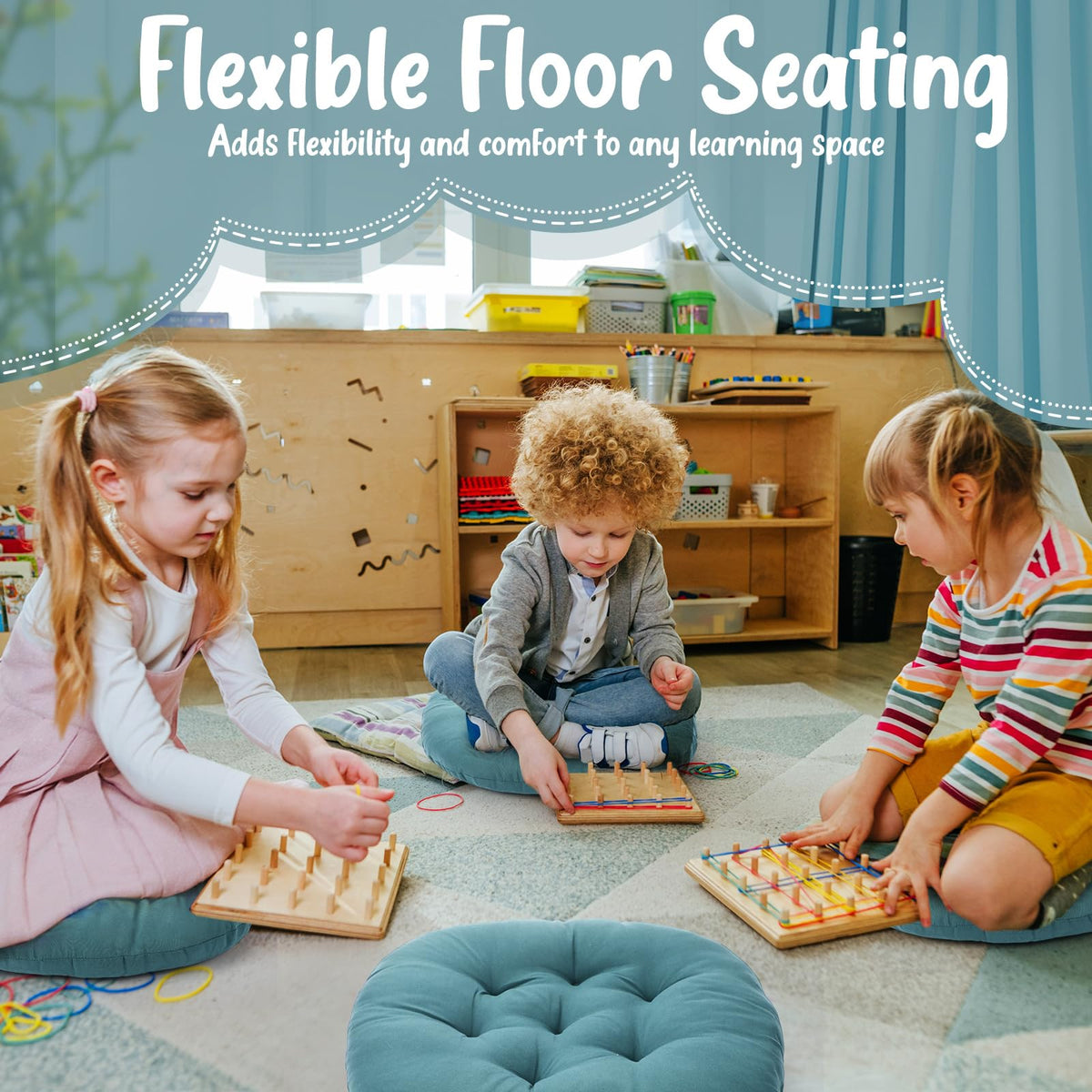 12 Pcs Round Floor Pillows Cushions Seating 16 x 16 Inches Floor Round Cushions for Kids Toddlers Flexible Reading Chair Pillows for Classroom Home School Playing Supplies (Peacock Blue)