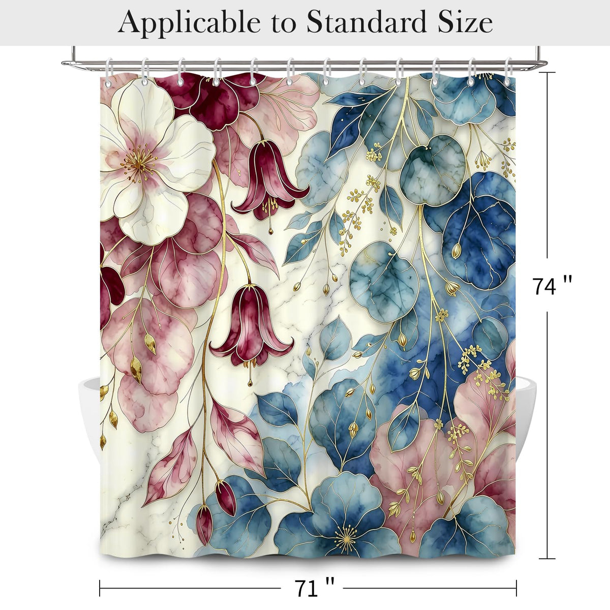 Luxury Floral Shower Curtain with Hooks (Abstract Floral)