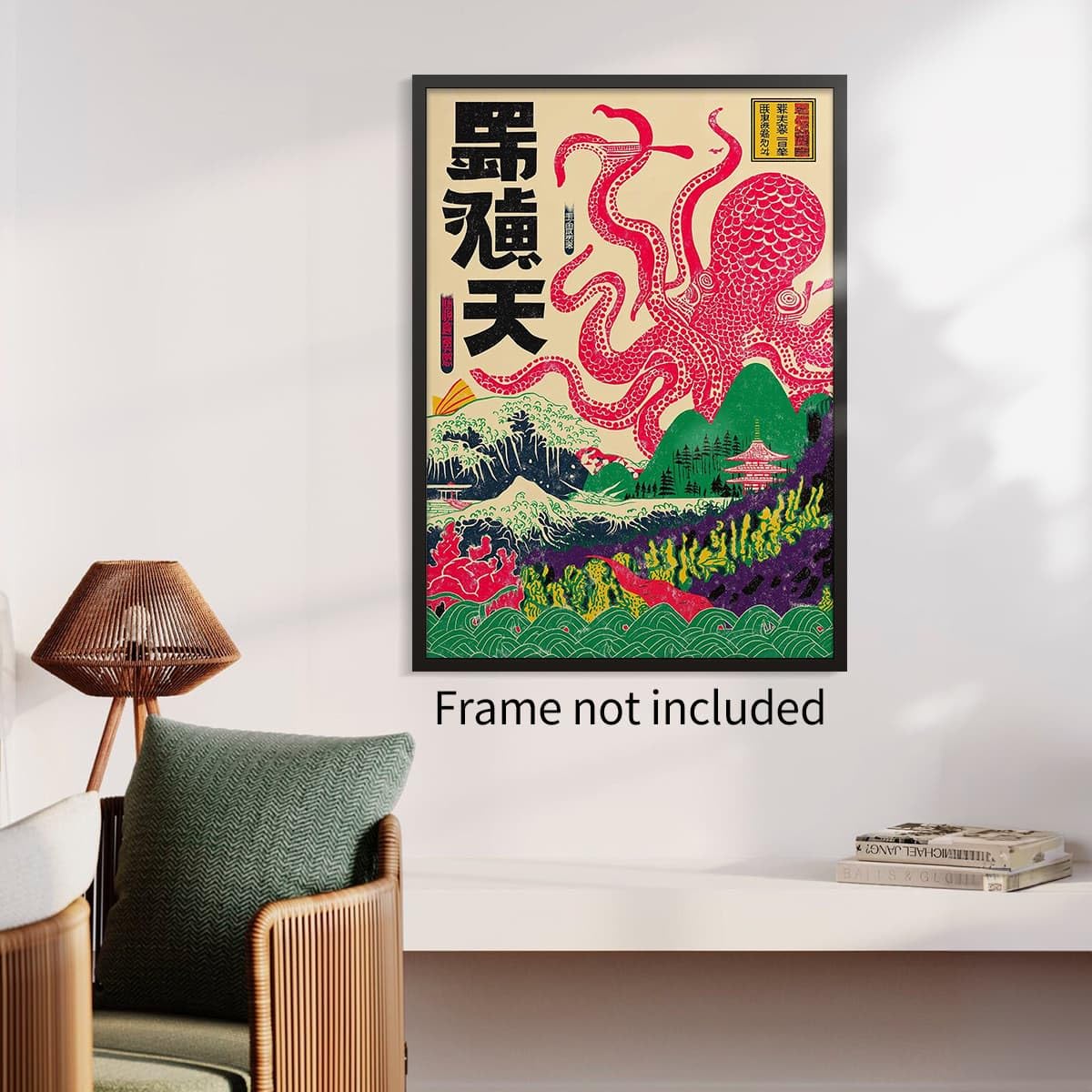Japanese Wall Art Octopus Ocean Theme Canvas Print Vintage Ukiyo (Unframed / Japanese Art 002 / 30"L x 20"W)
