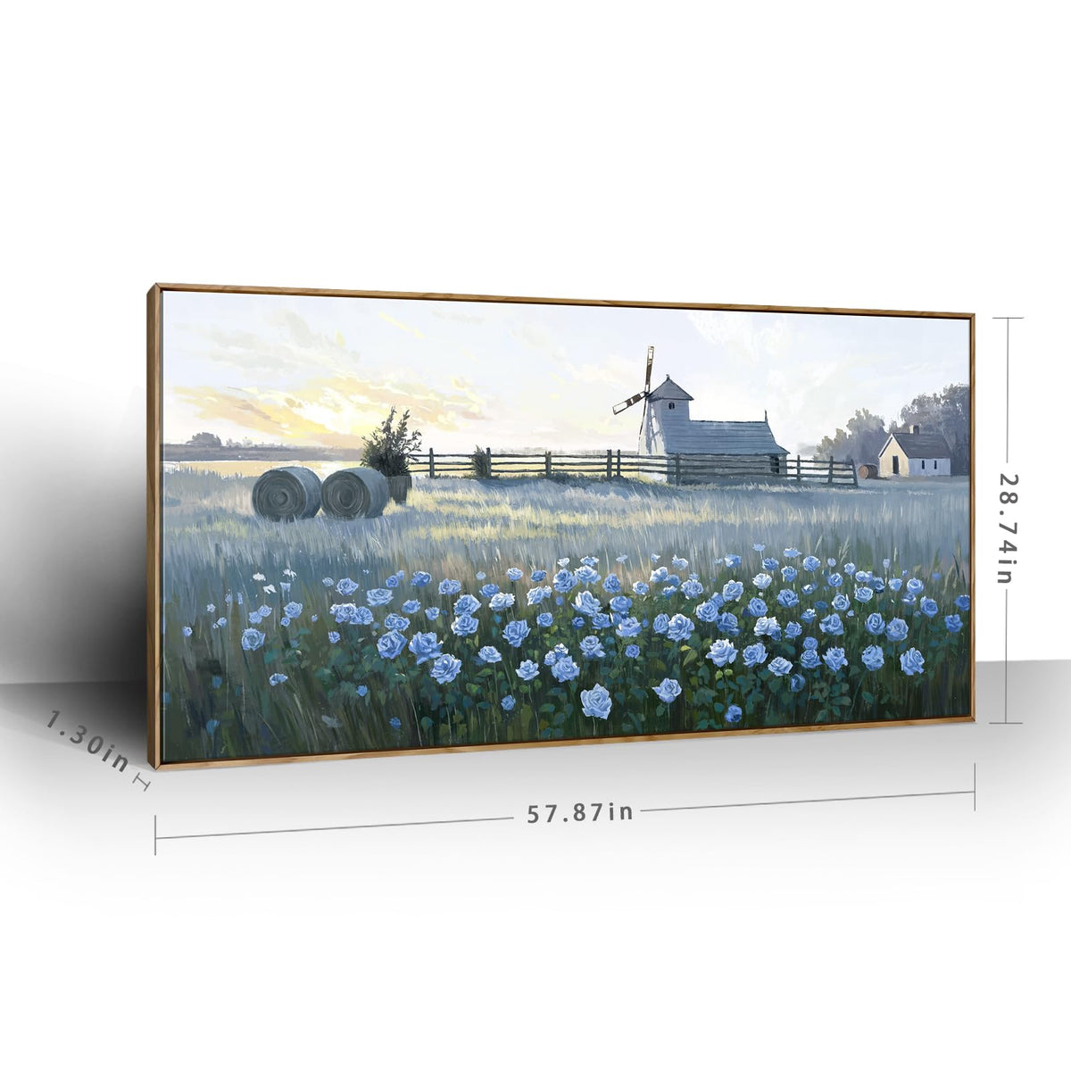 Oversize Framed Modern Wall Art (Farm Windmill Flower Wall Art / 58"L x 29"W(Framed))