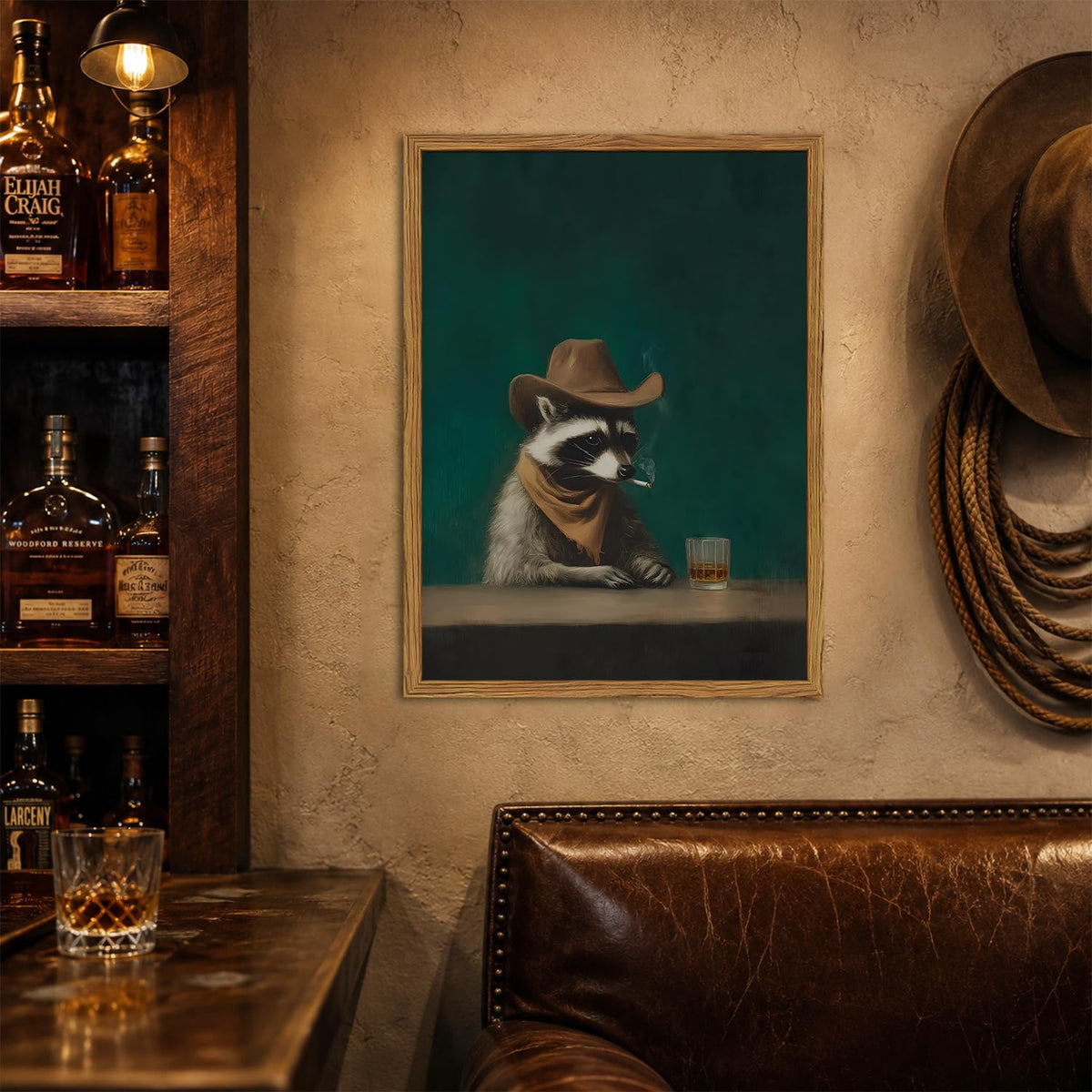 Framed Funny Raccoon Wall Art (Moody Raccoon / 16"L x 12"W)