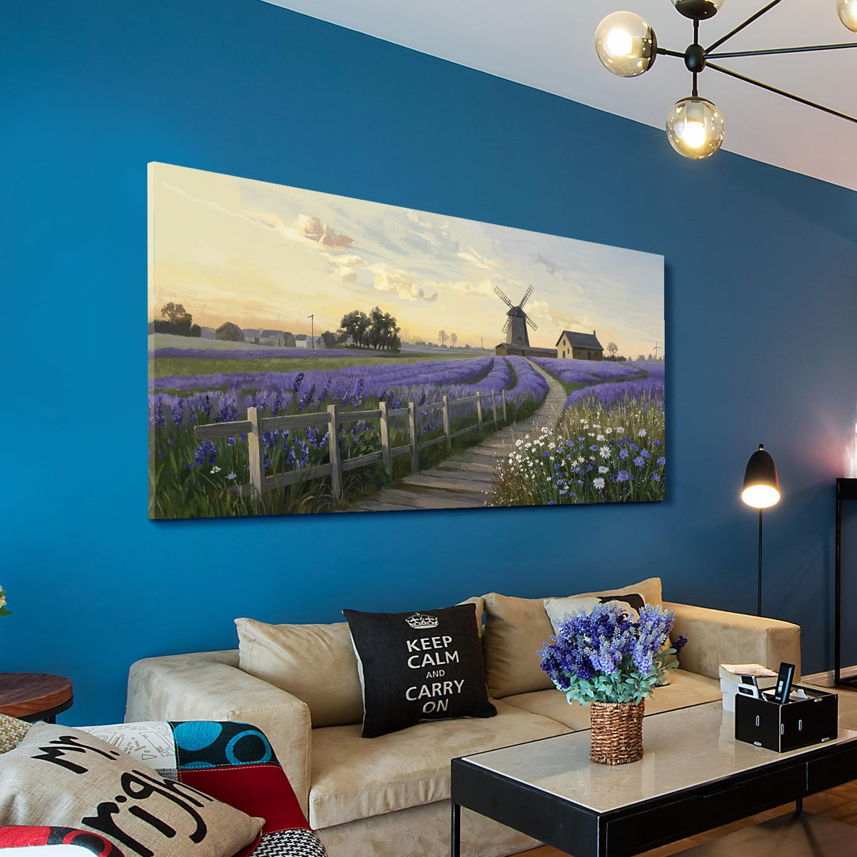 Large Canvas Wall Art for Living Room Farmhouse Lavender Print 48x24 (Purple Lavender Wall Art / 48"L x 24"W)