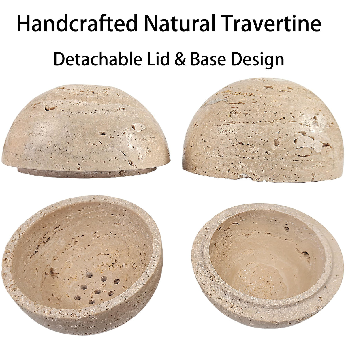 Natural Stone Sphere Incense Holder (Beige Travertine)