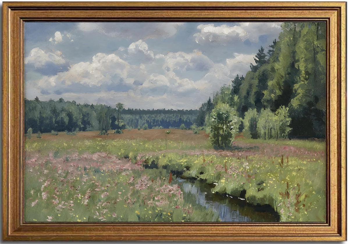 Gold Framed Vintage Wall Art Prints (Green Forest / 24"L x 16"W)