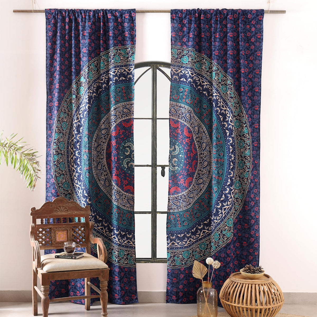 Blue Hippie Mandala Art of Flower Curtains 100 Inch Length for Living Room Bedroom 2 Panels Set Semi Sheer Window Curtains 76 Inch Width Boho Farmhouse Drapes W76xL100 Midnight (Floral Midnight Blue / 76"W x 100"L (Pack of 2))