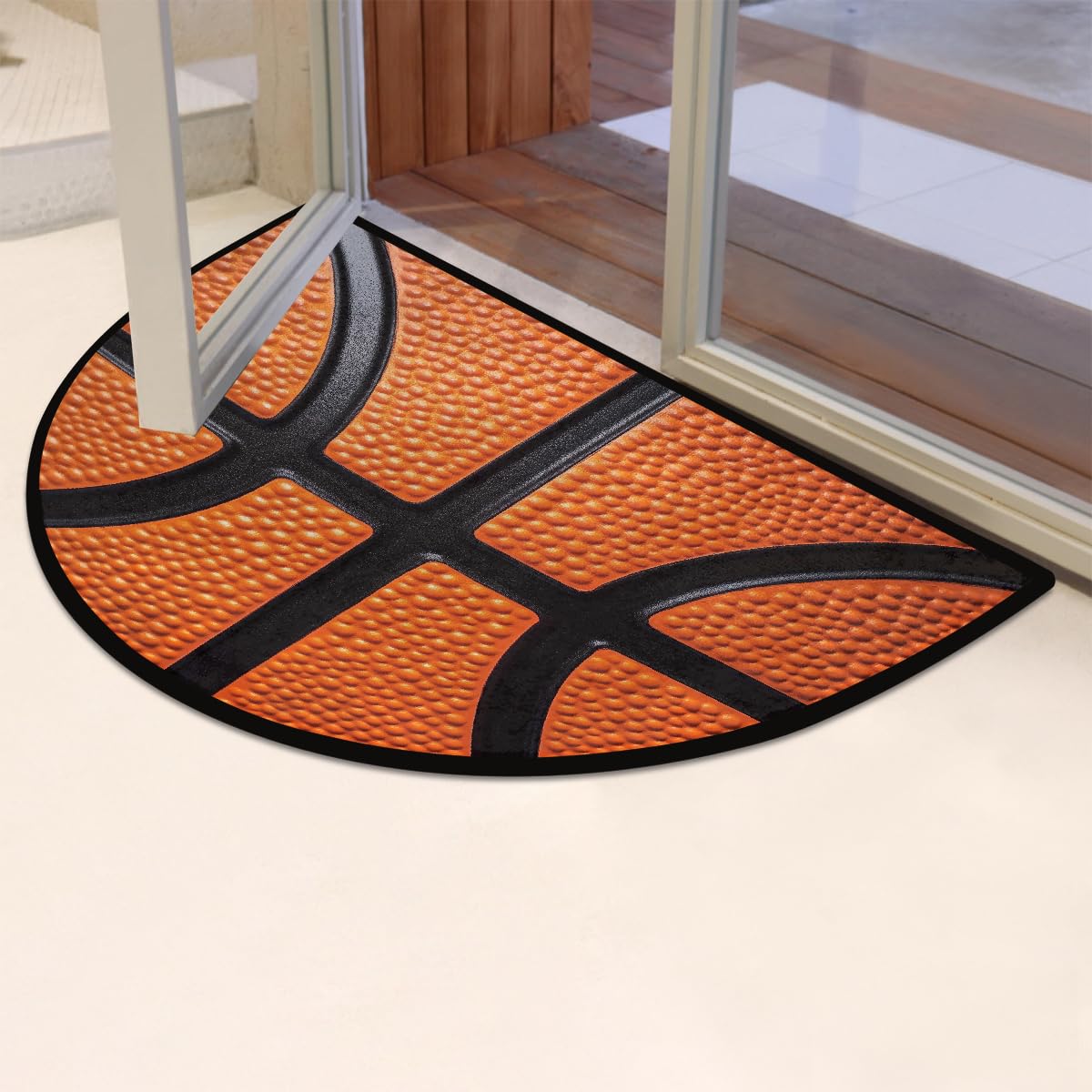 Basketball Lace Half Round Door Mat Indoor Entrance Low Pile Non Slip Absorbent Semi Circle Welcome Mats Doormats 36x24 in Floor Mats for Home Kitchen (Basketball Lace Texture)