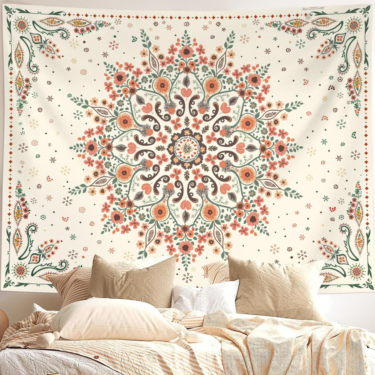 Bohemian Tapestry Wall Hanging (80"L x 60"W / WhiteWreath2)