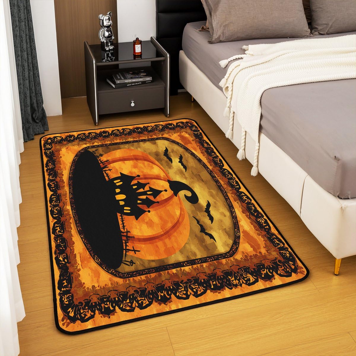 Halloween Pumpkin 3 x 5 Area Rug Spooky Haunted House Rugs for Living Room (Orange Black / 3'3" x 4'11" (Rectangular))