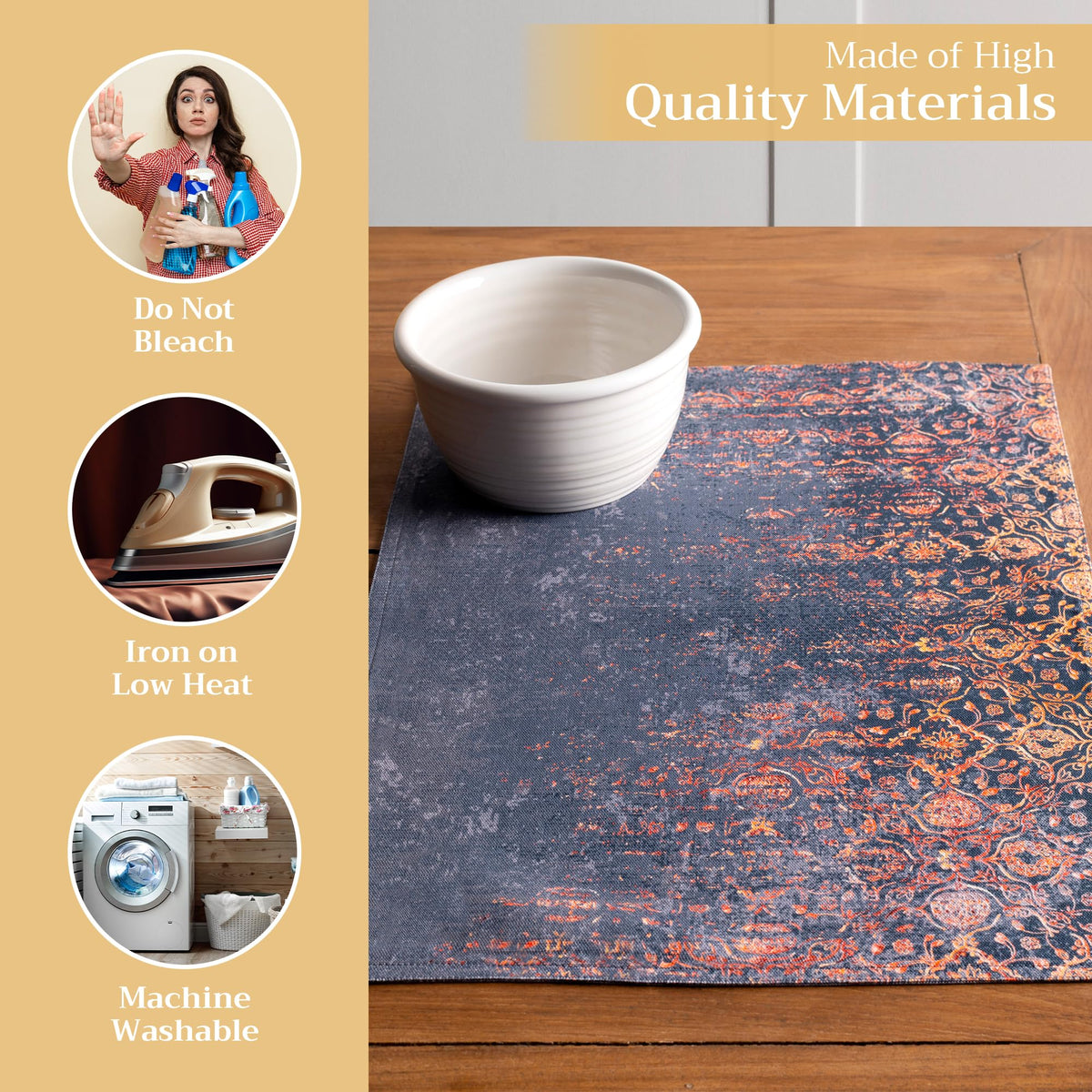 Placemats Set of 4 Reusable 100% Cotton (053 - Imperfection / 13" X 19" (Pack of 4))