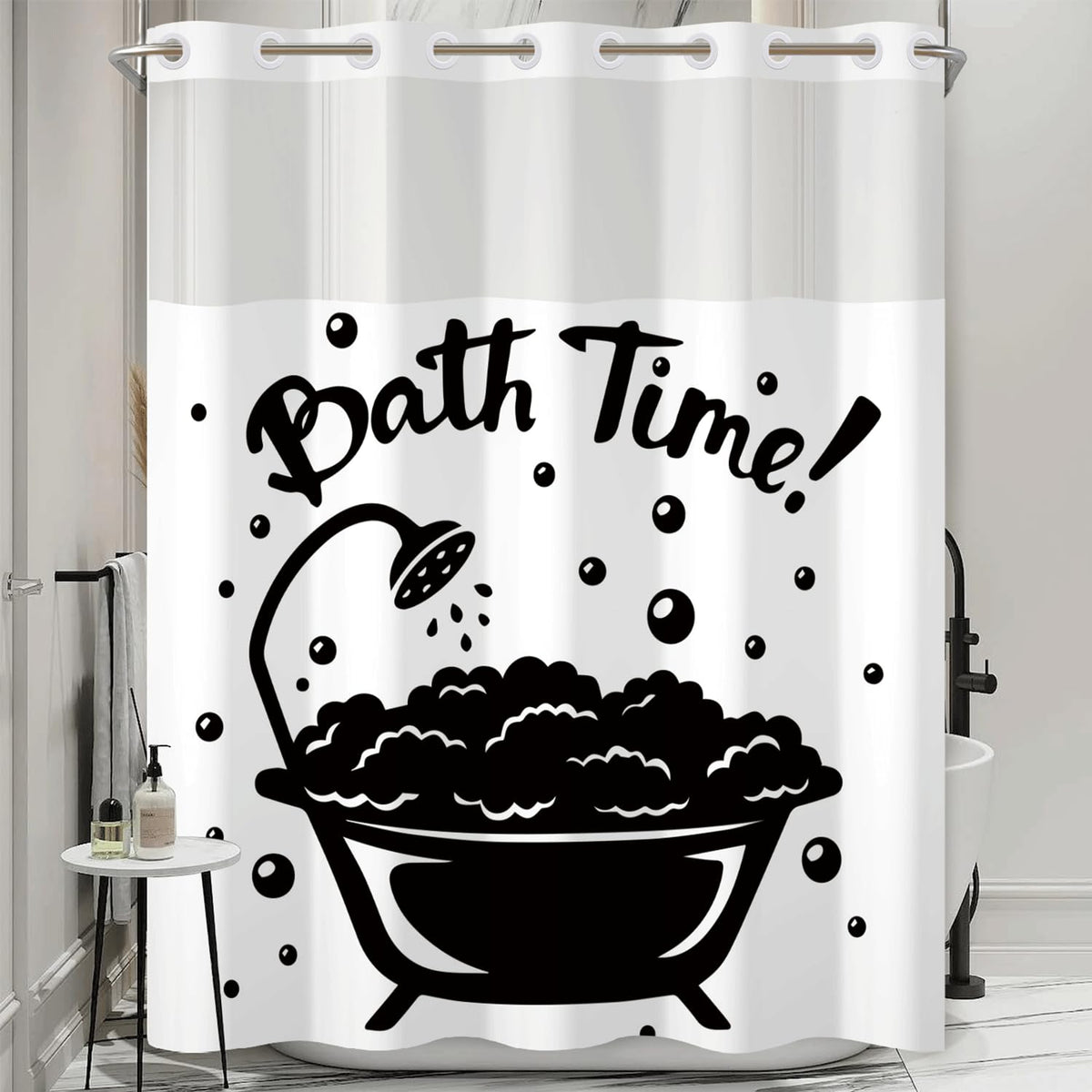 No Hook Shower Curtain with Snap in Liner Set (Bath Time)