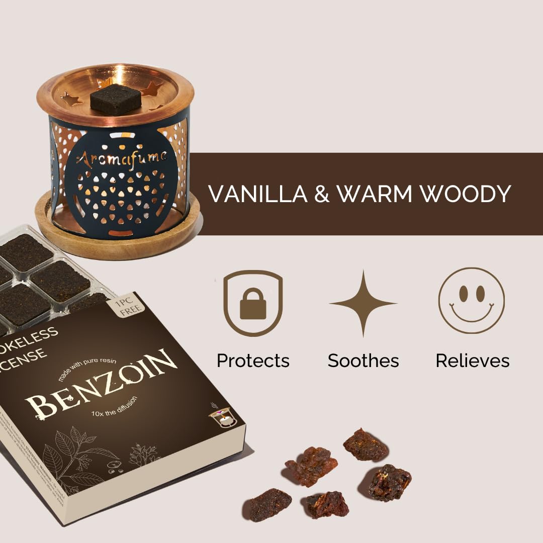 Benzoin Incense Bricks & Flower of Life Exotic Incense Burner by Aromafume (2 Benzoin + Flower)