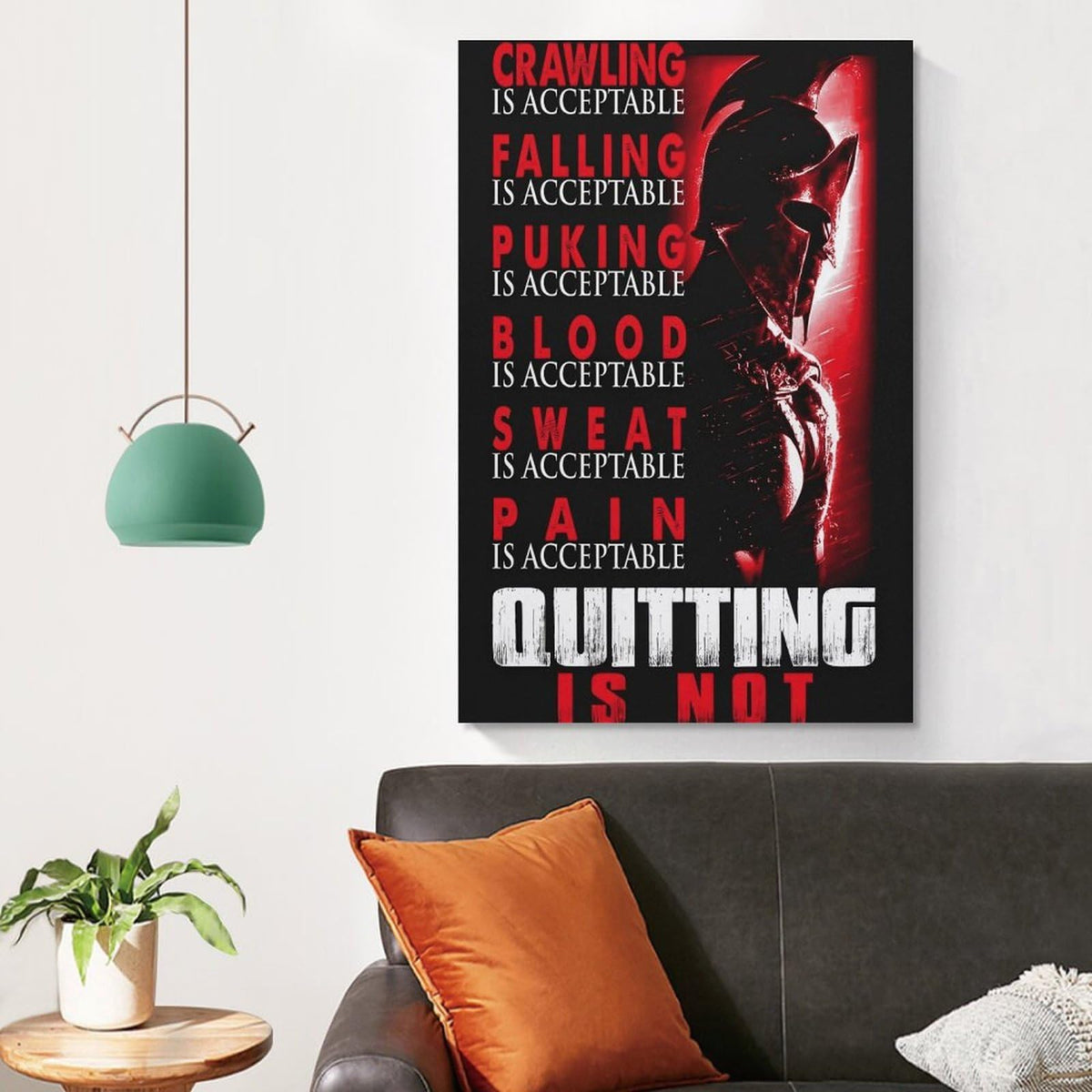 Spartan Quitting Is Not Motivational Gym Fitness Warrior Helmet Canvas Printing Wall Art Prints Wall Decor Posters Red Black Stoic Home Gym Bedroom Office Training Inspiration 20x30inch (style-19 / 20x30inch(50x75cm) Unframe)