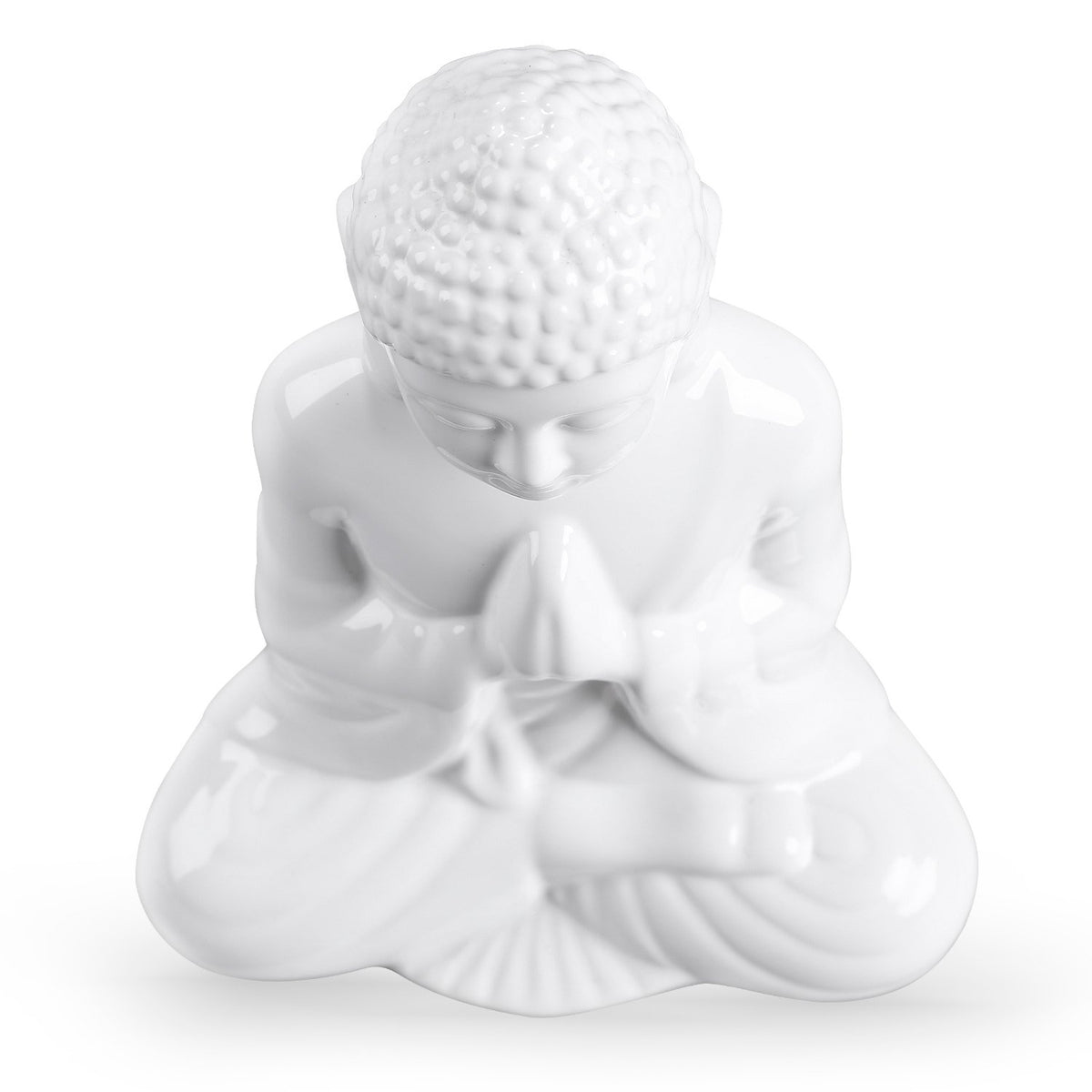 Ceramic Praying Buddha Figurine (White / Small)