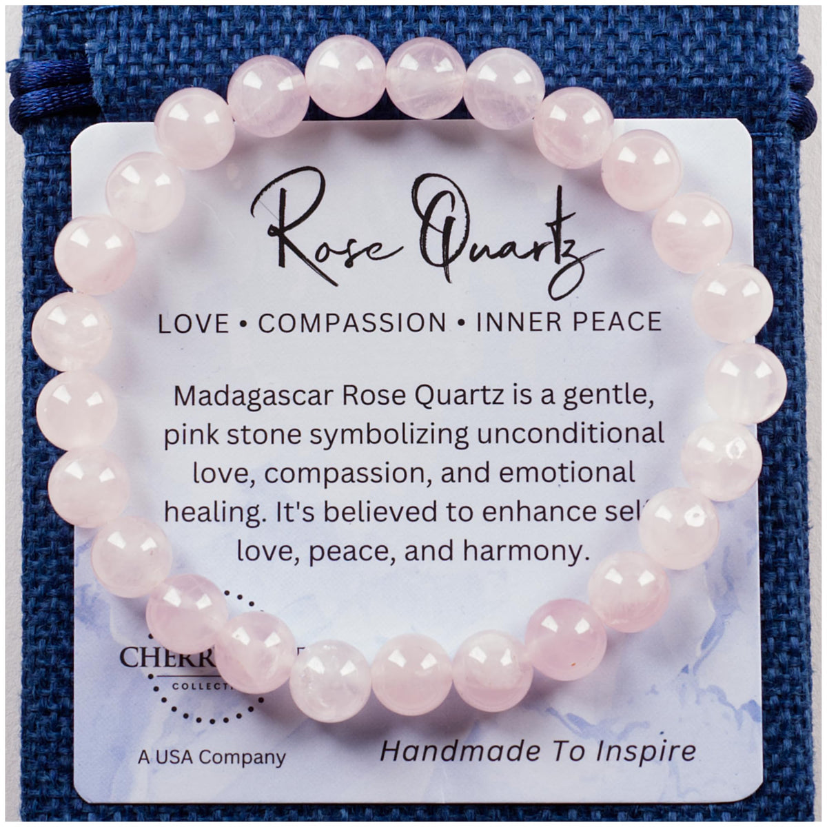 Madagascar Rose Quartz 8mm Beaded Bracelet (Madagascar Rose Quartz / Medium)
