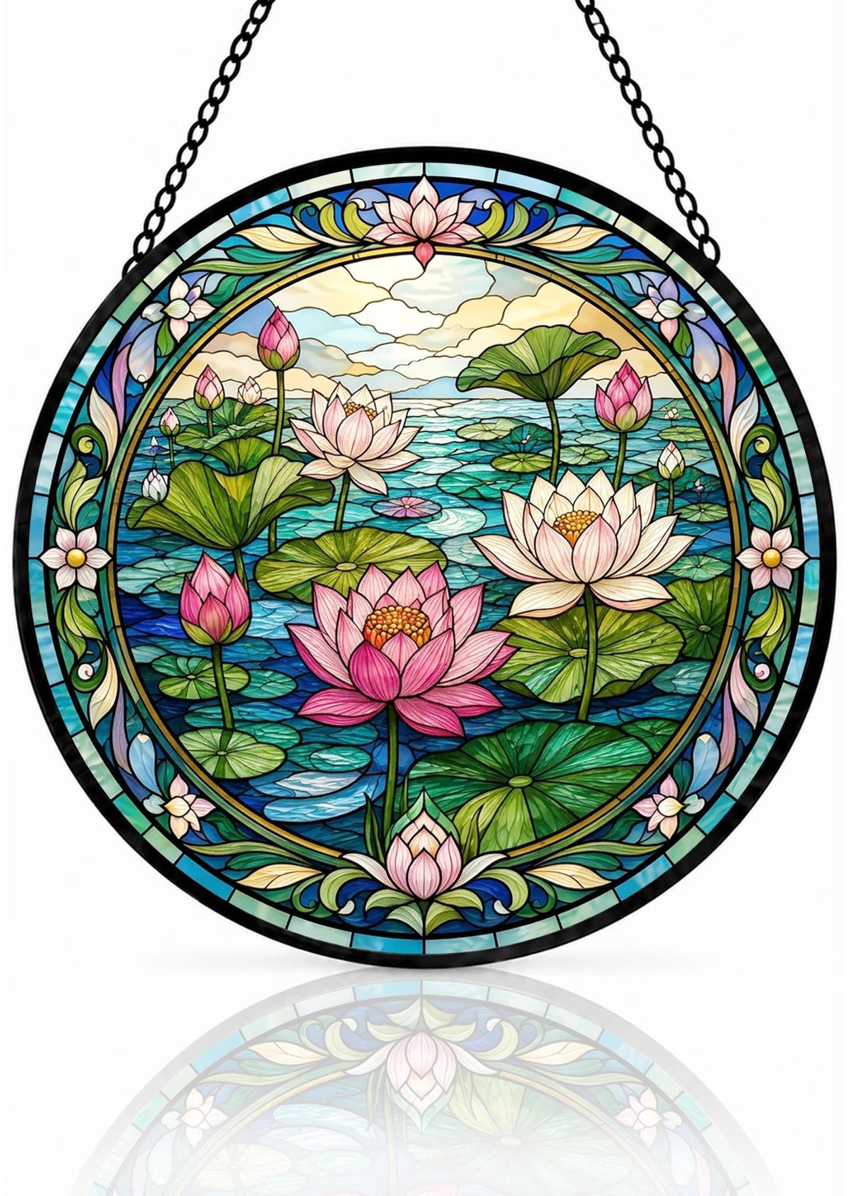 Lotus Flower Suncatcher Stained Glass Window Hanging Lotus Gifts for Women Christmas Lotus Decor Zen Meditation Sun Catcher Home Yoga 7.8 in (Lotus / 7.8 x 7.8 IN)