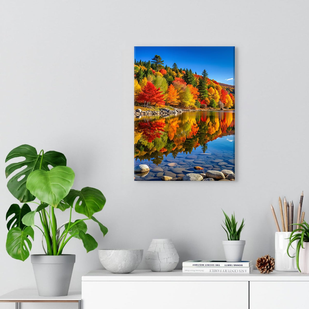 Nature Mountain Lake Wall Art Colorful Autumn Forest Landscape Picture Wall Decor Red Maple Tree Scenery Painting Canvas Prints Modern Poster Artwork for Living Room Bedroom Bathroom Decoration 12x16" (12"L x 16"W / Fall08)