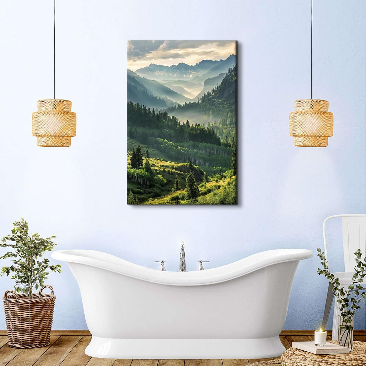 Green Mountain Landscape Wall Art for Living Room Decor Foggy Forest Canvas Prints Pictures Smoky Mountains Scenery Photo Prints Nature Scenic Artwork for Kitchen Dining Room Home Decorations 32x48" (48"L x 32"W / Misty Mountain)